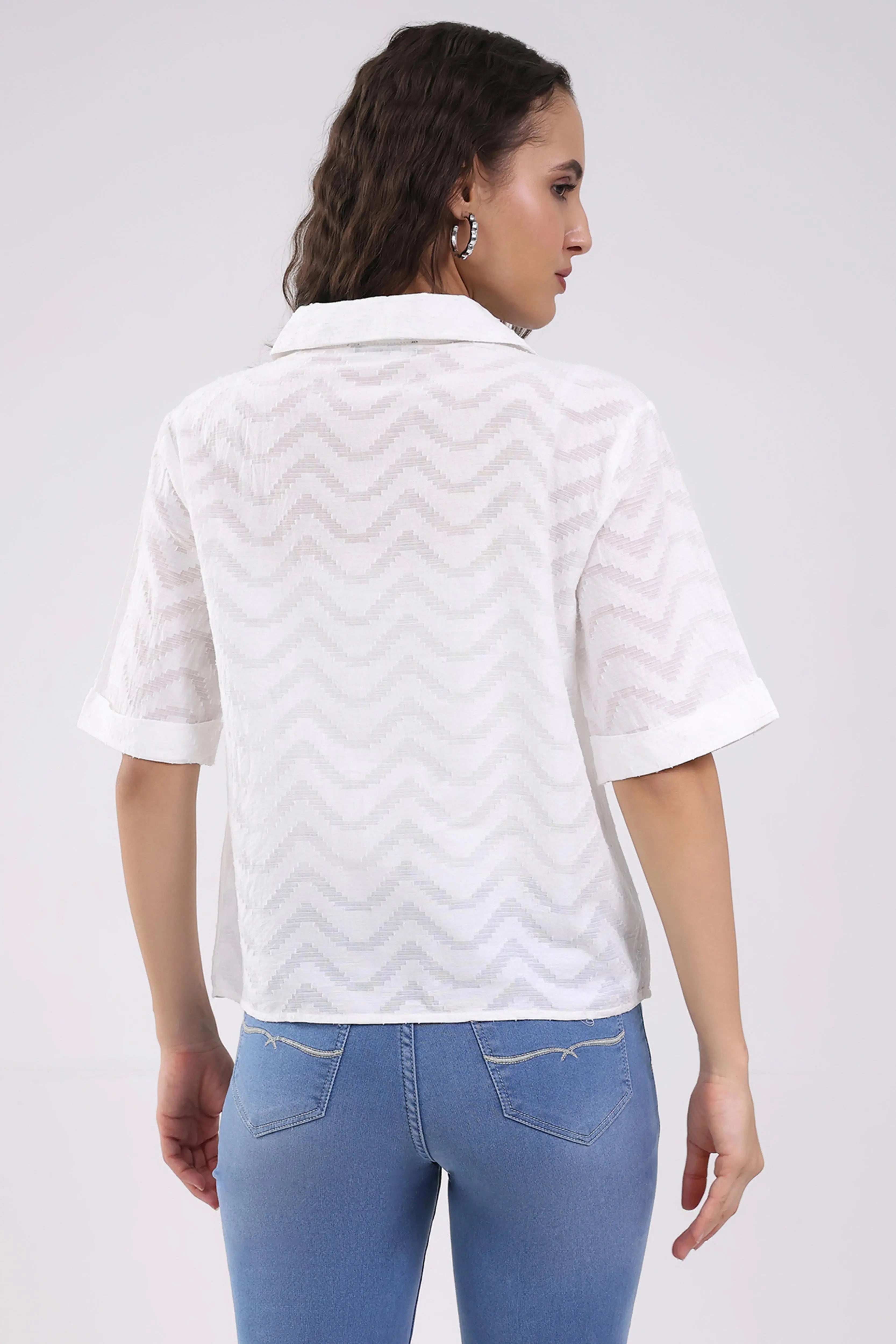 White Blouson Dobby Cotton Top - Global Republic