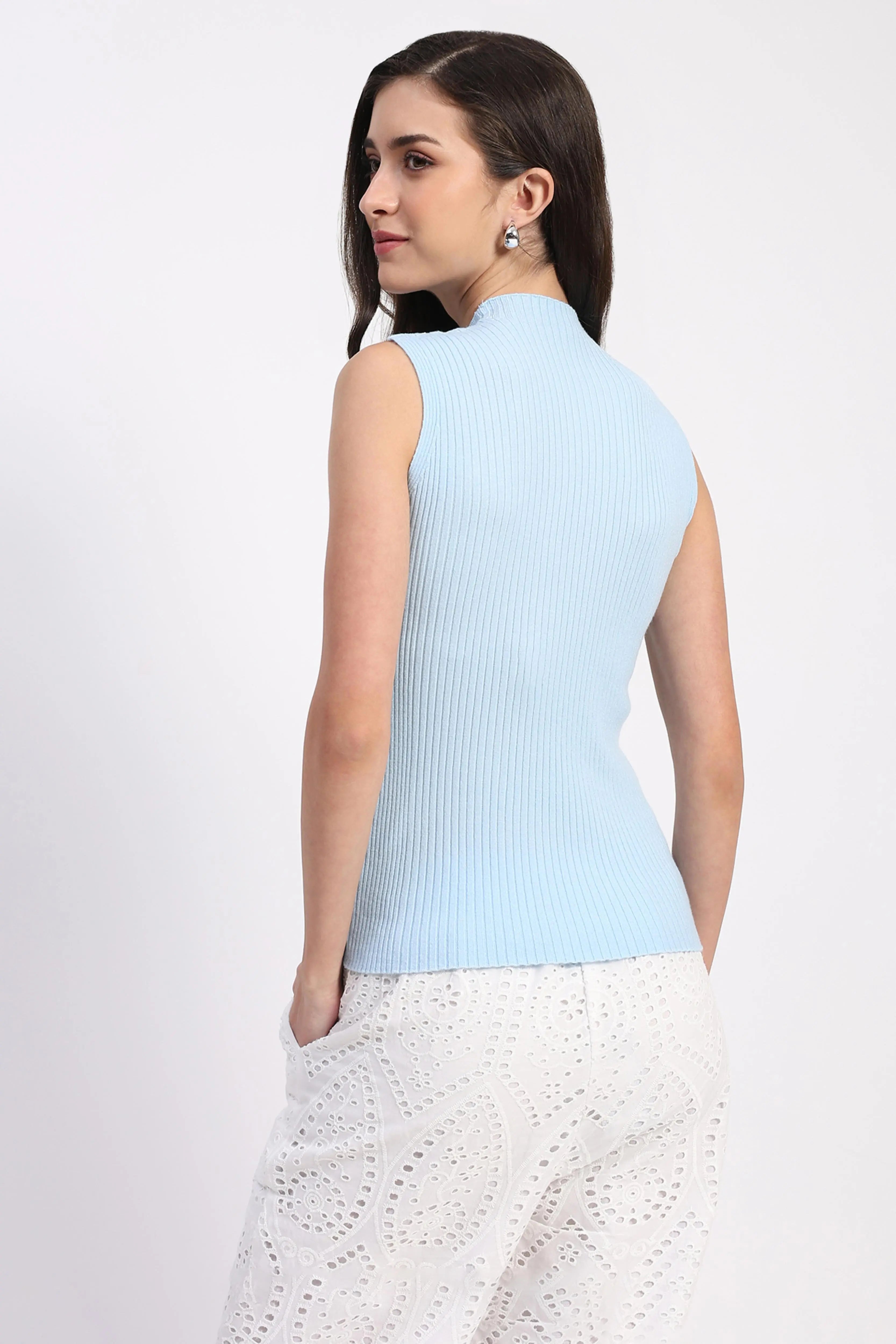Blue Stretchable Knit Skivvy Top - Global Republic