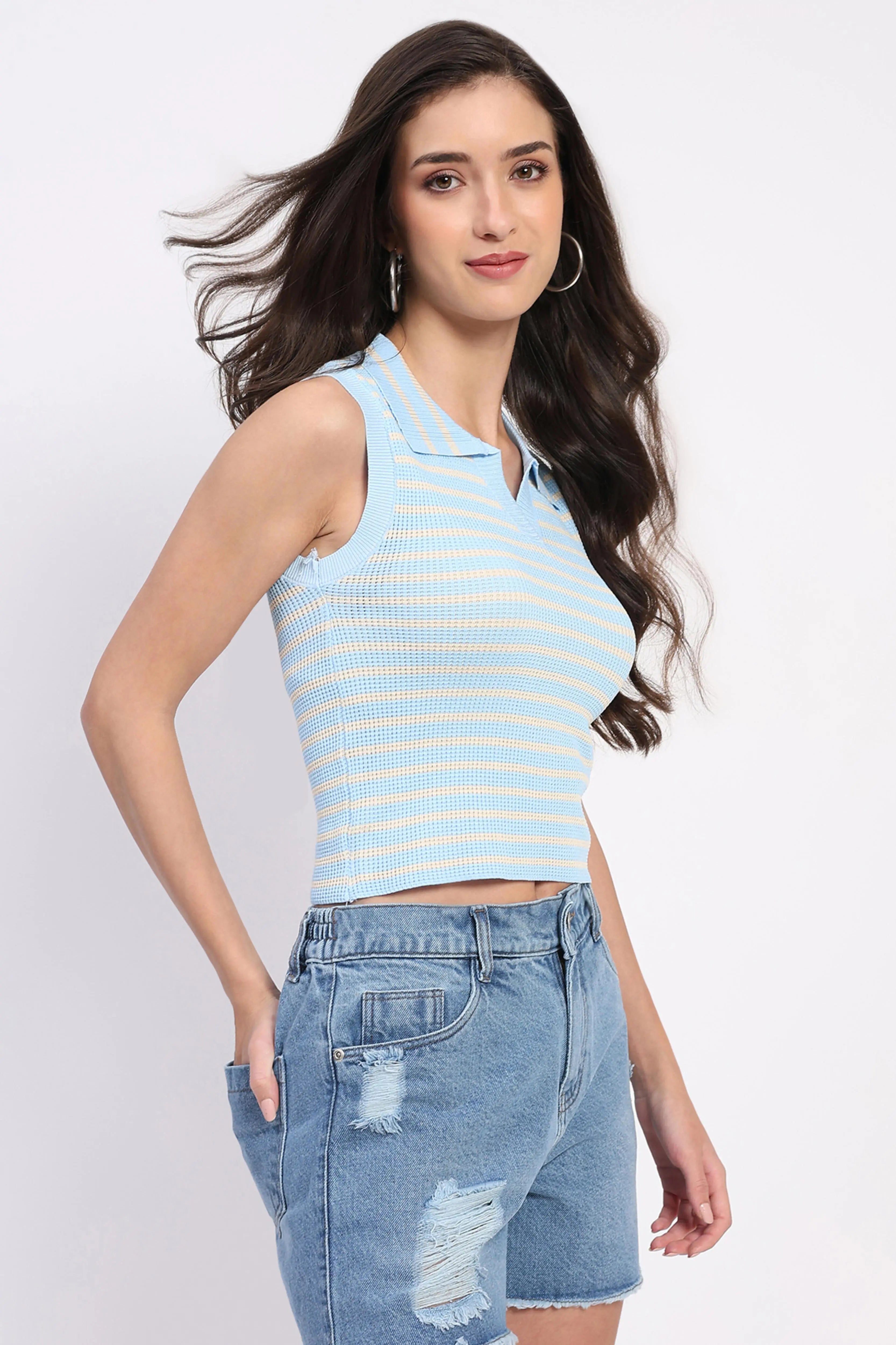 Viscose Striped Crop Top - Global Republic