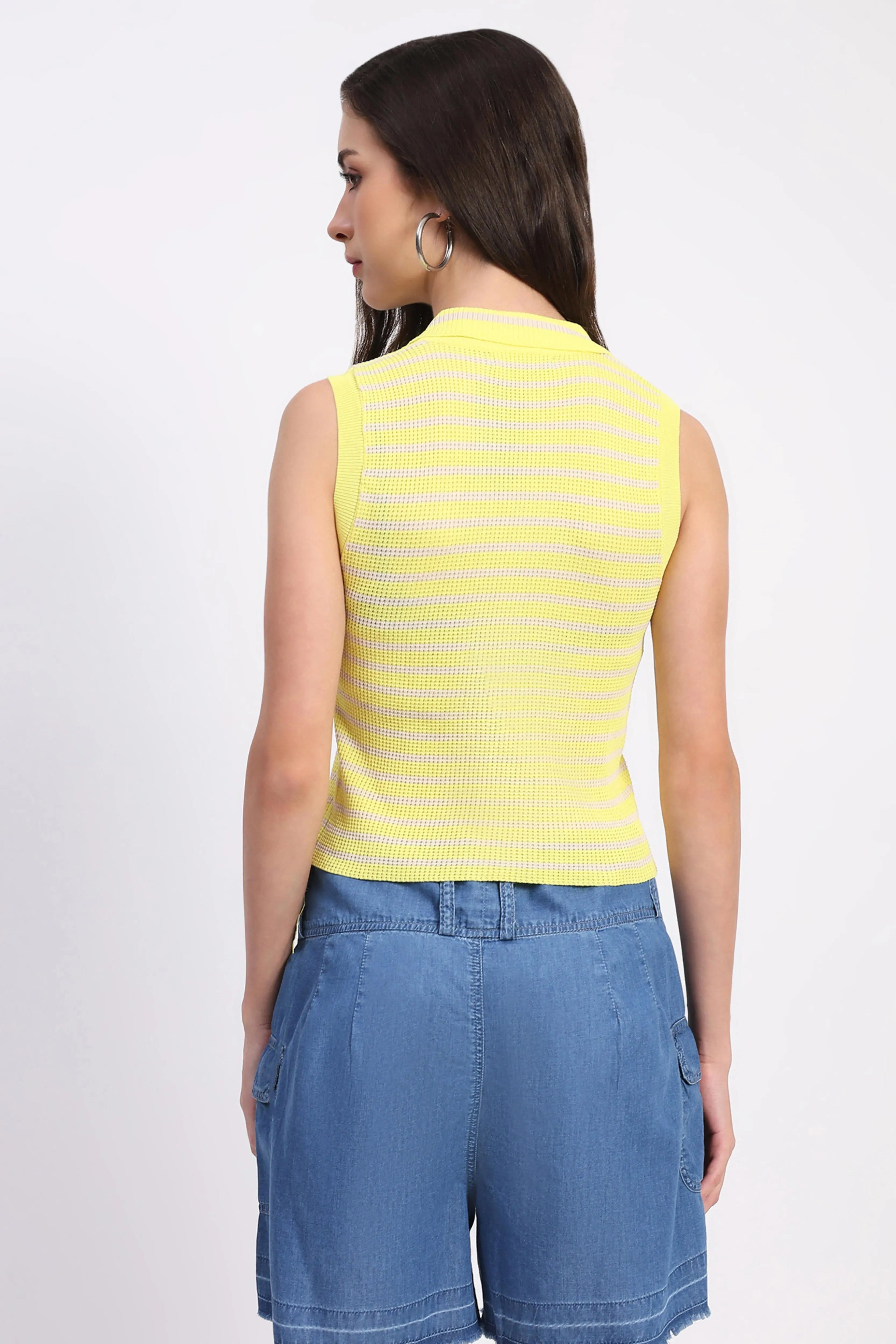Yellow Viscose Striped Crop Top - Global Republic
