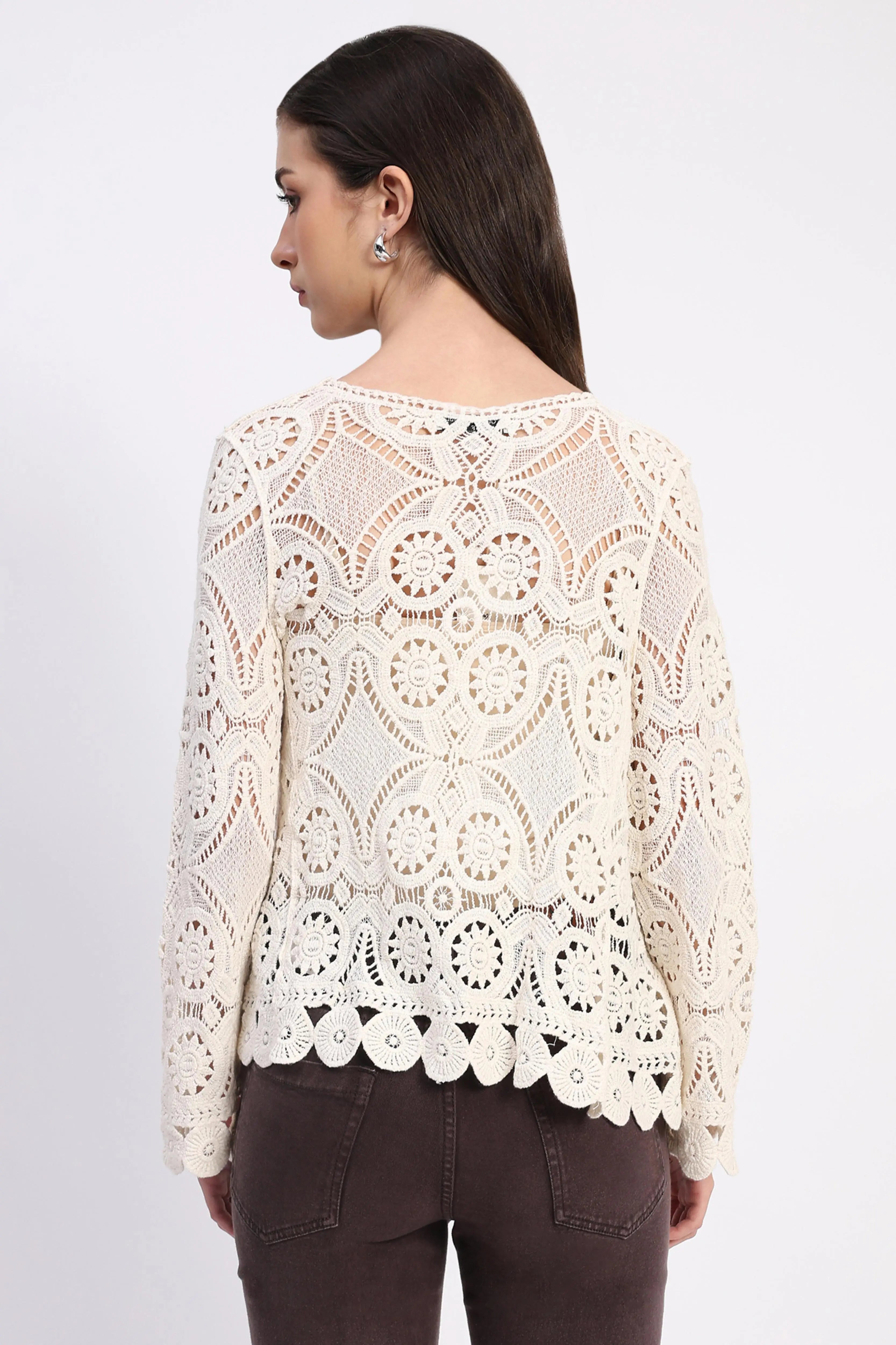Beige Cotton Crochet Shrug - Global Republic
