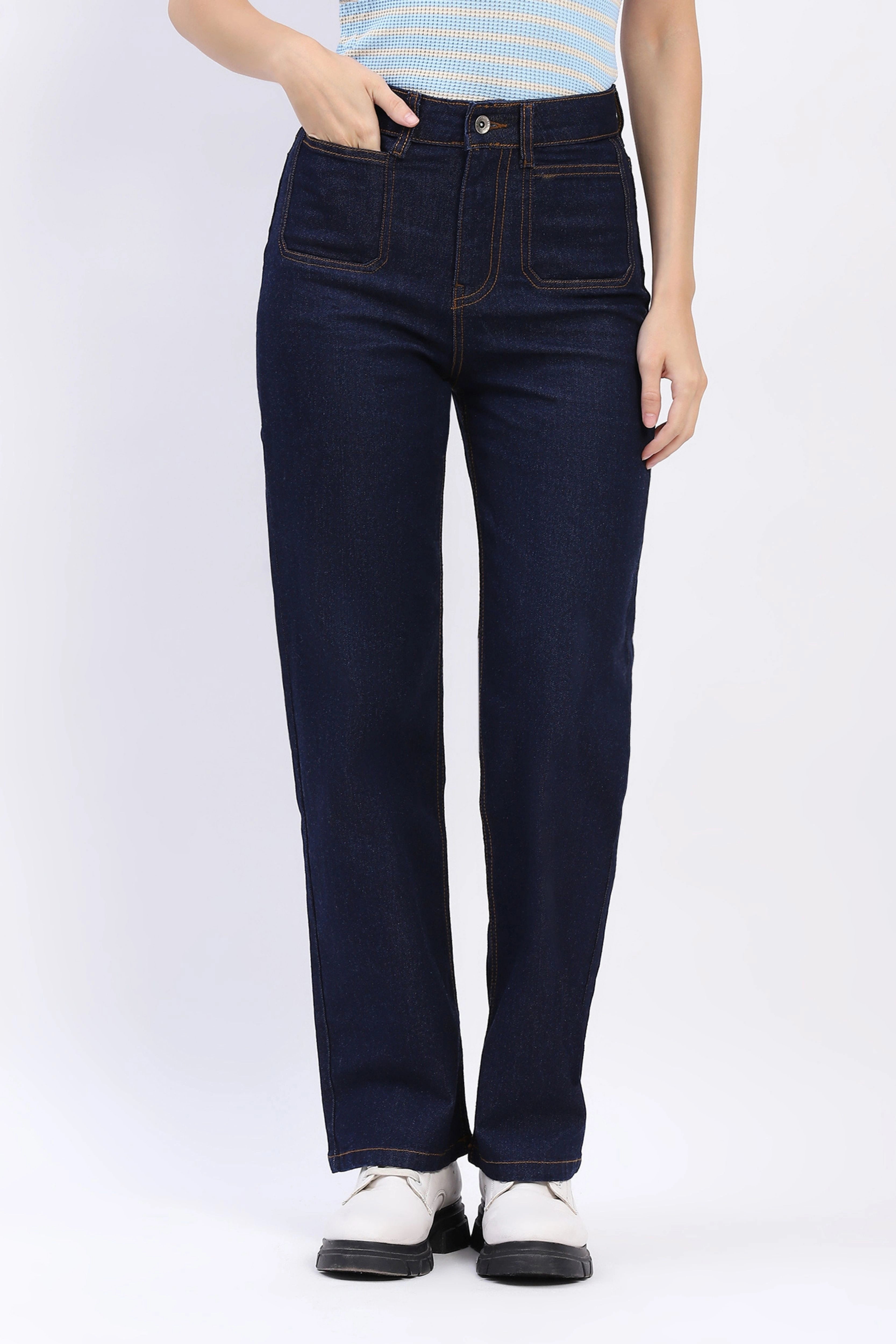 Straight-Fit Patch Pocket Jeans 28