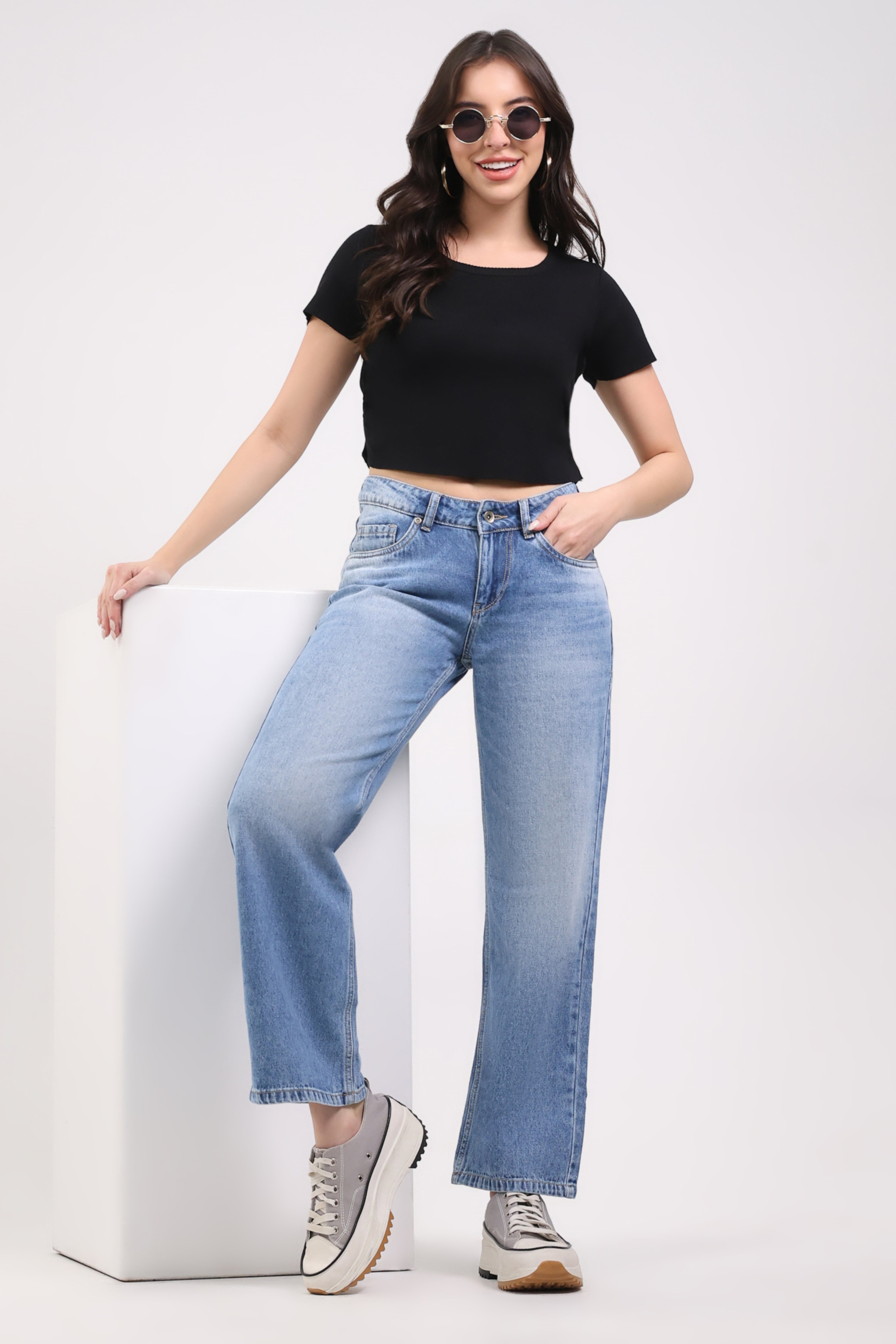 Light Blue Straight Leg Jeans