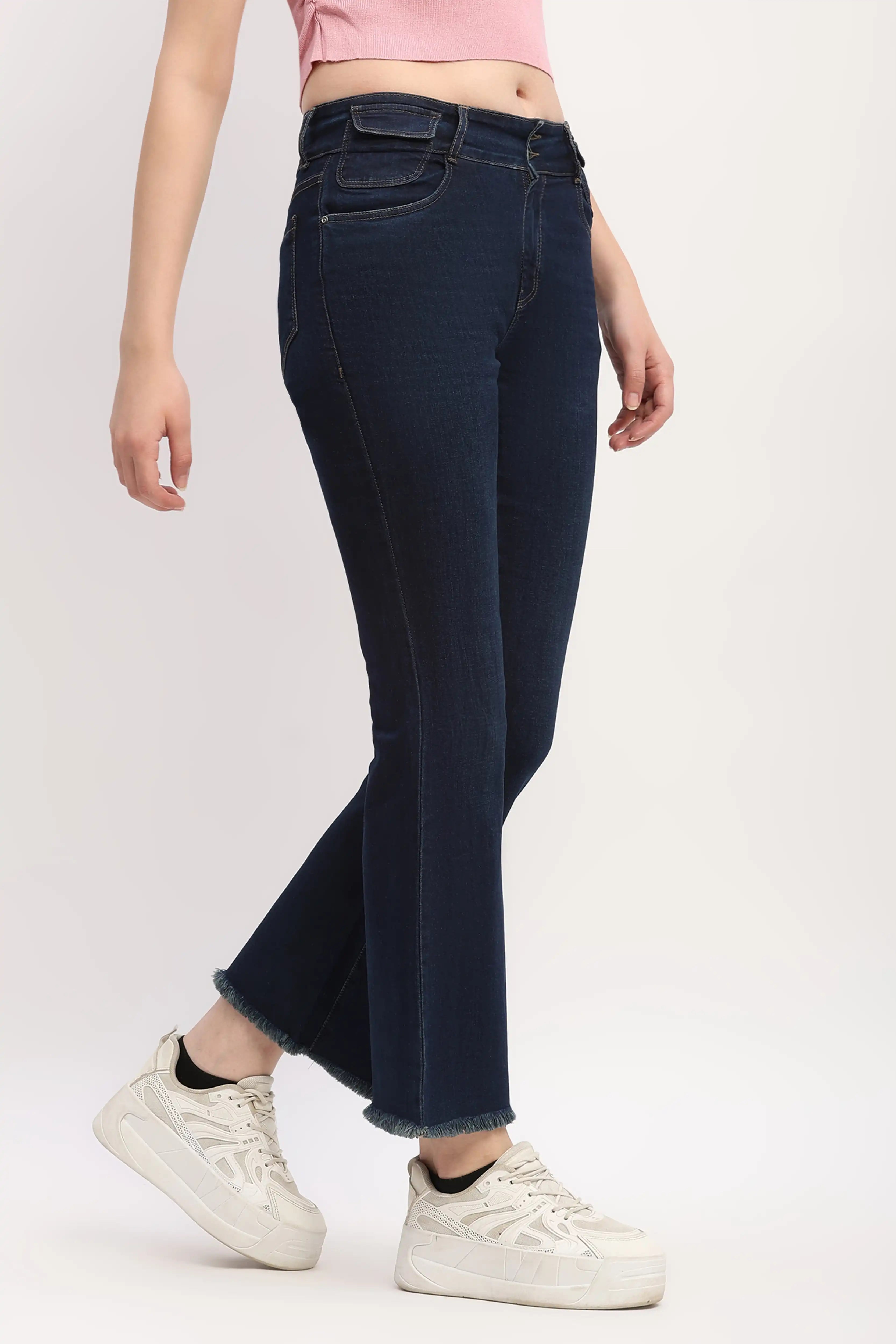 Dark Blue Mid Rise Bootcut Jeans