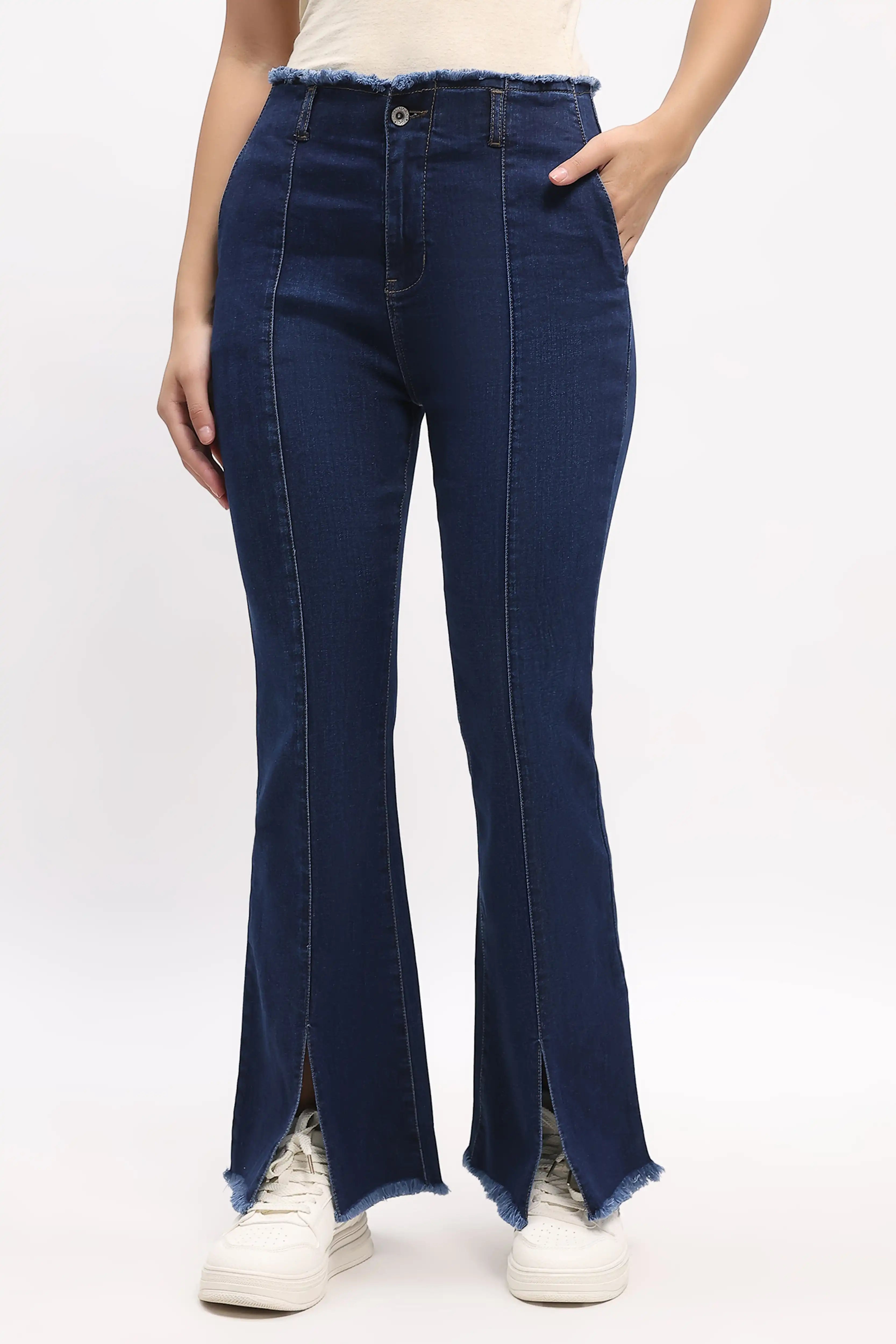Frayed Waist Bootcut Jeans