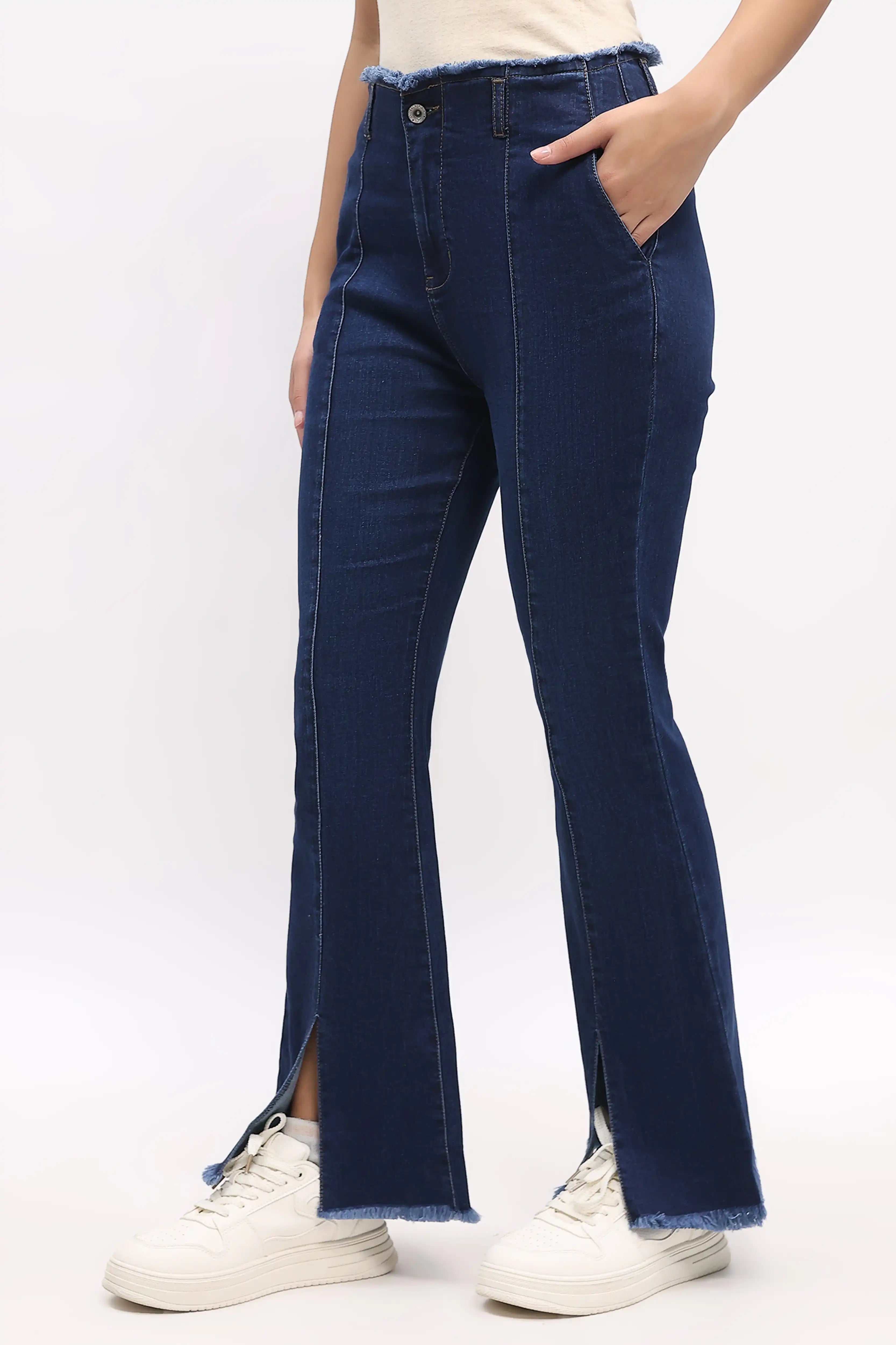 Frayed Waist Bootcut Jeans