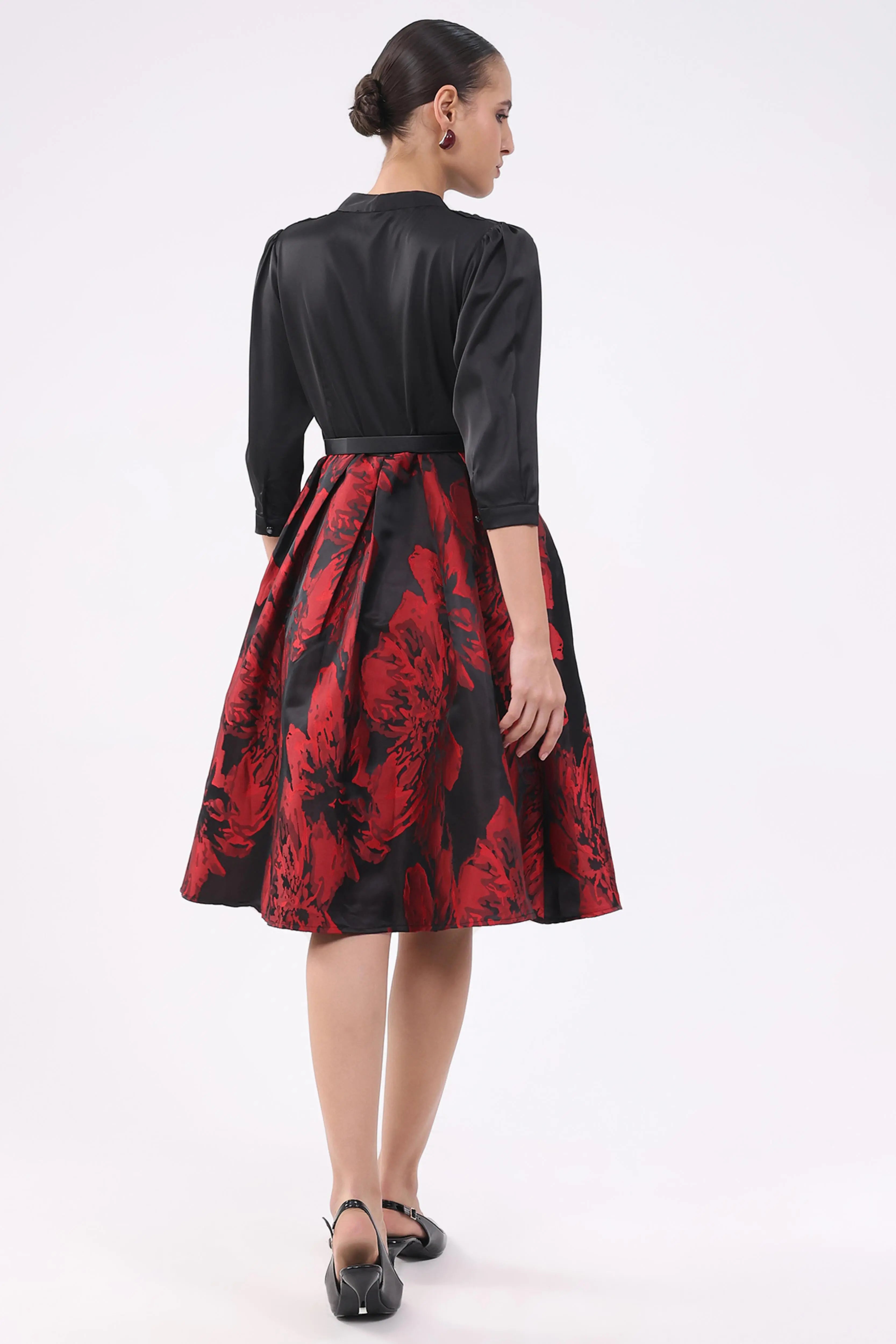 Black & Red Satin Fit & Flare Dress - Global Republic