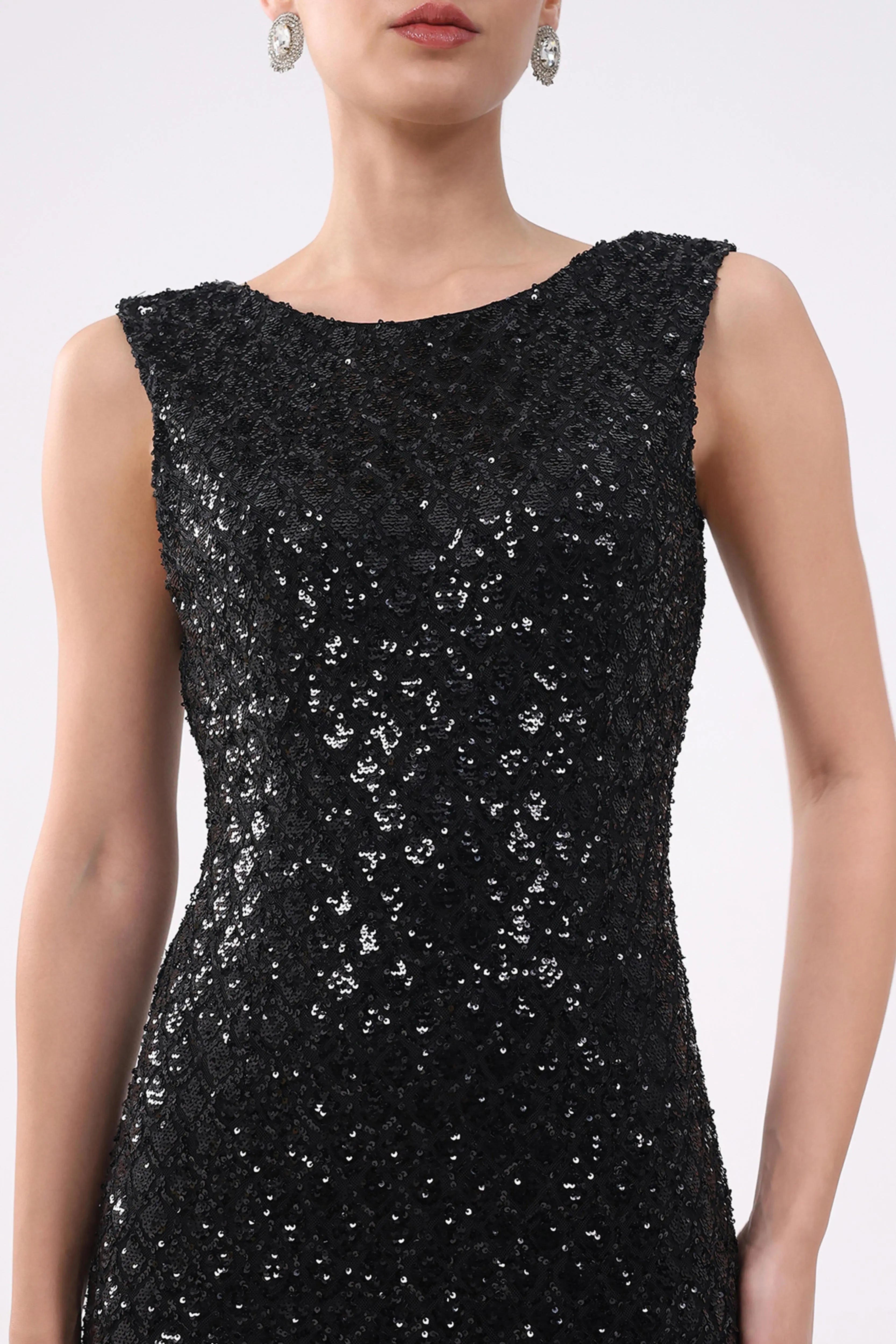 Black Sequined Stretch Sheath Dress - Global Republic