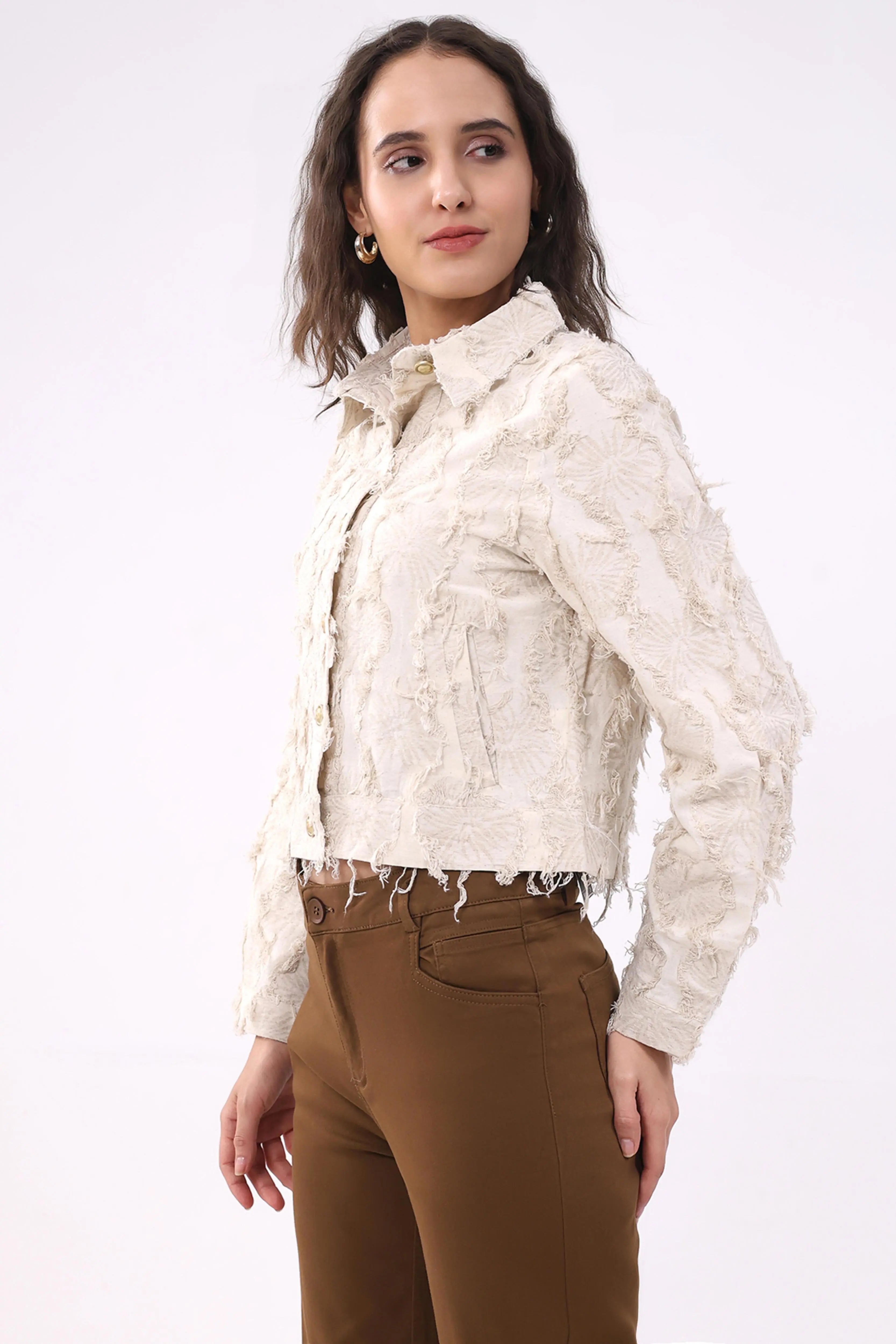 Beige Textured Cotton Shacket - Global Republic