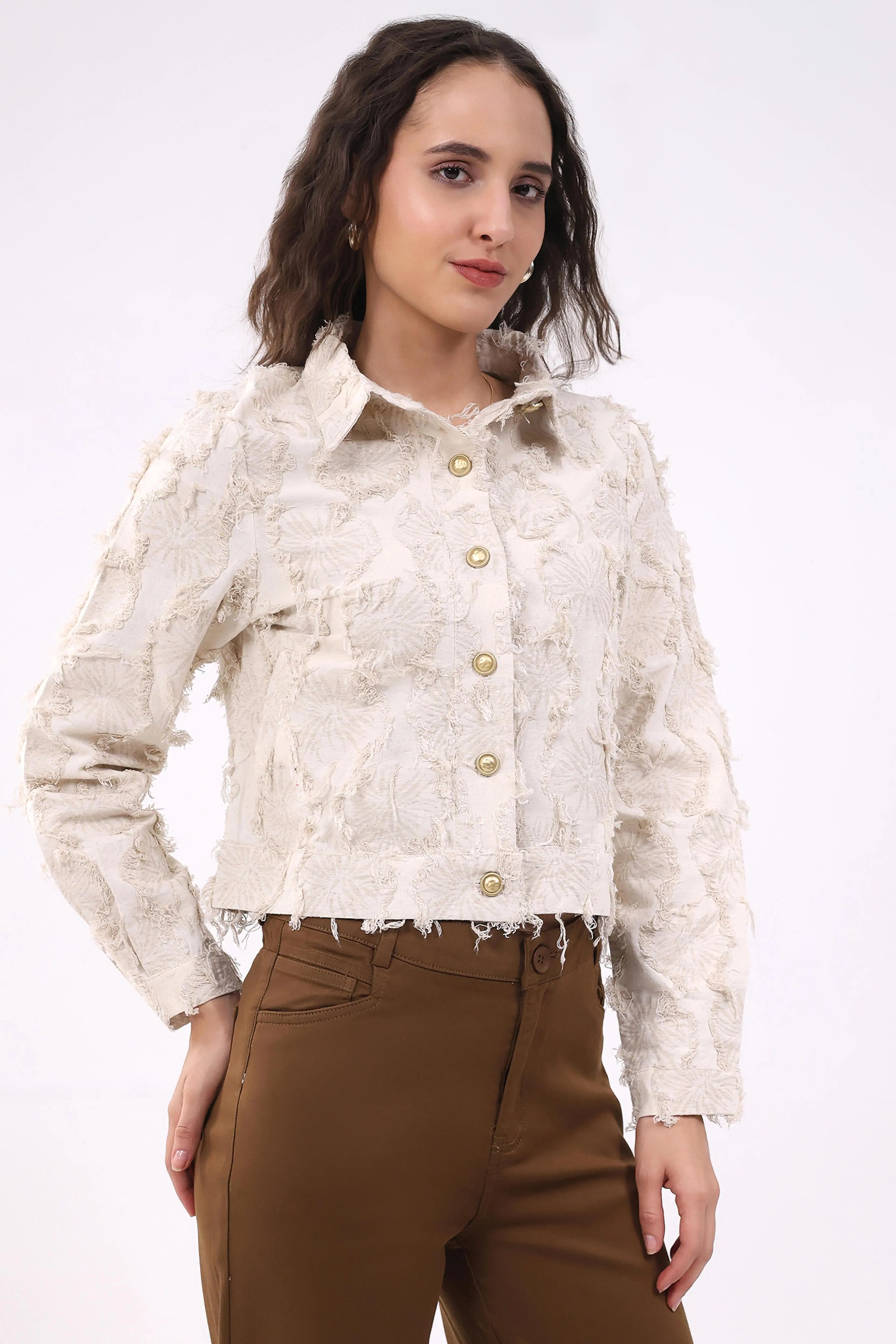 Beige Textured Cotton Shacket - Global Republic