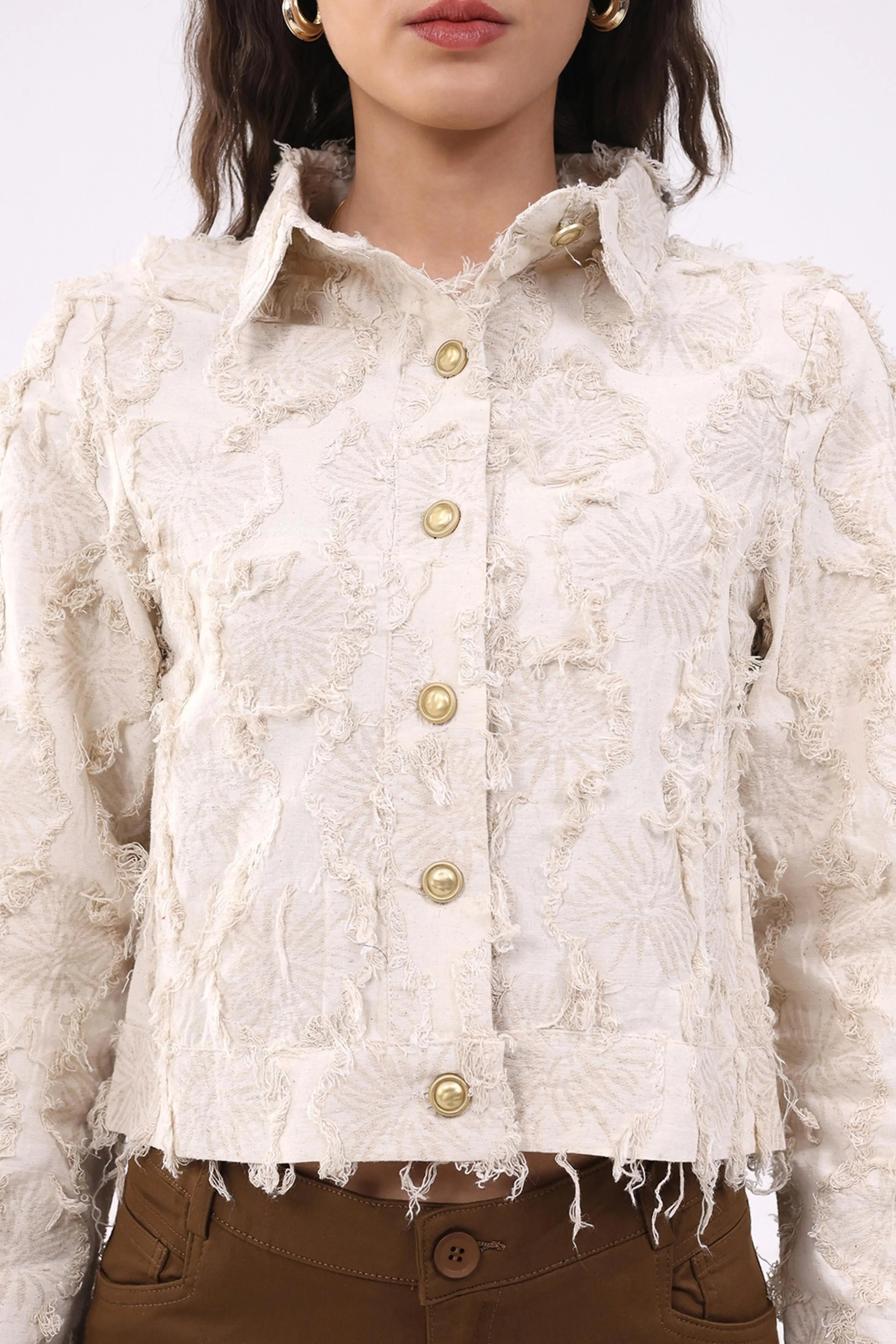 Beige Textured Cotton Shacket - Global Republic