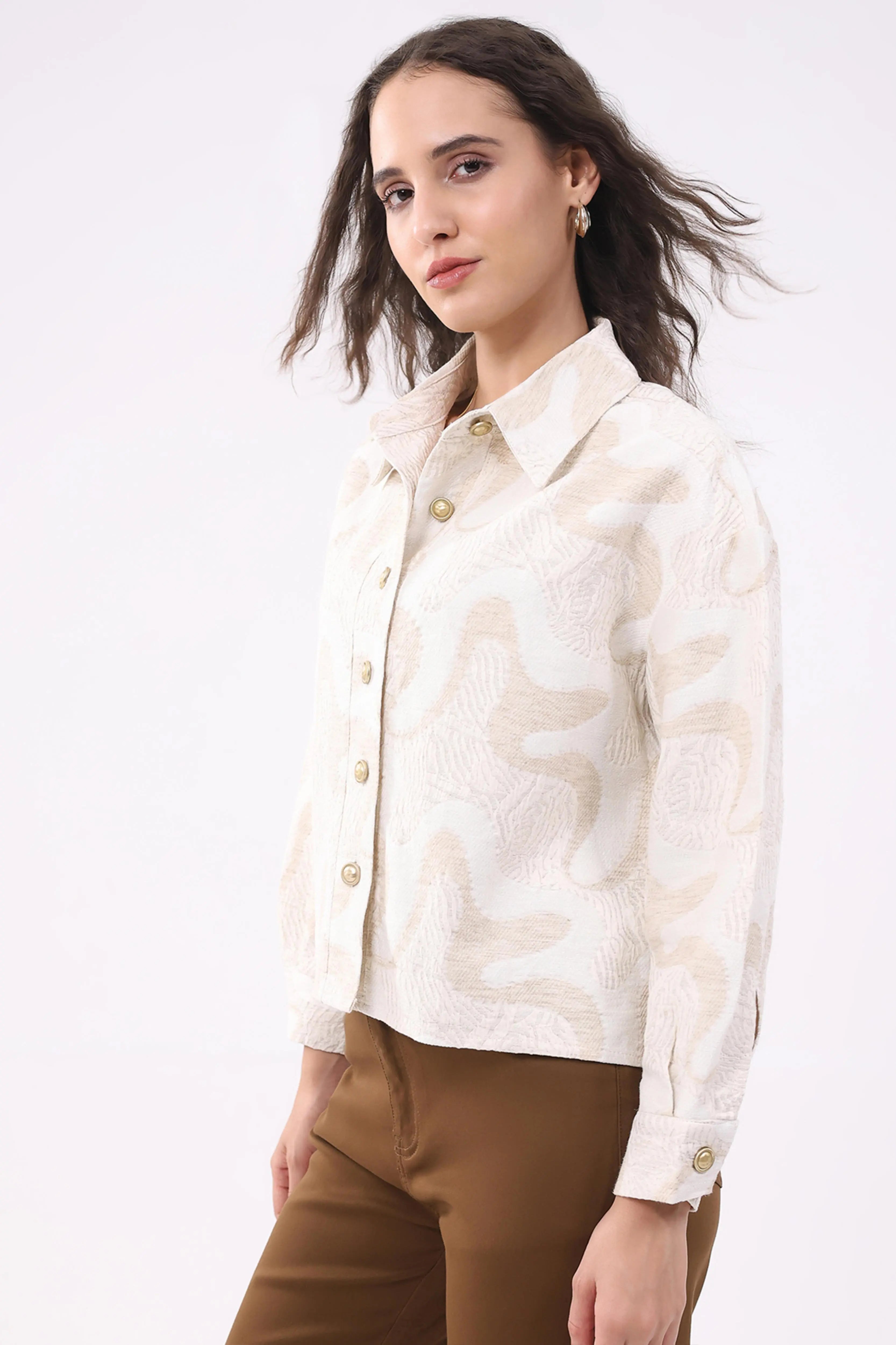 Beige Textured Linen-Blend Shirt - Global Republic