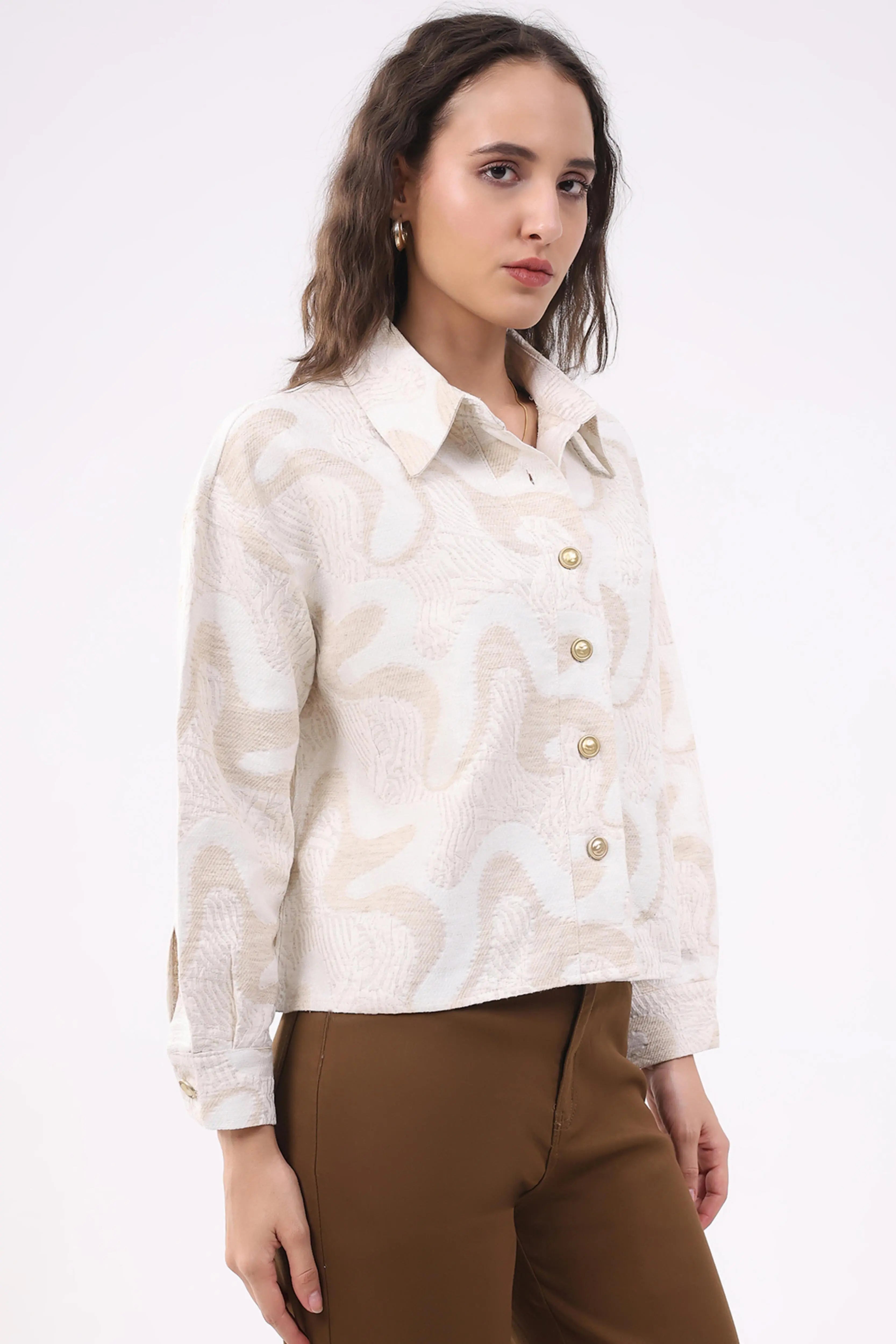 Beige Textured Linen-Blend Shirt - Global Republic