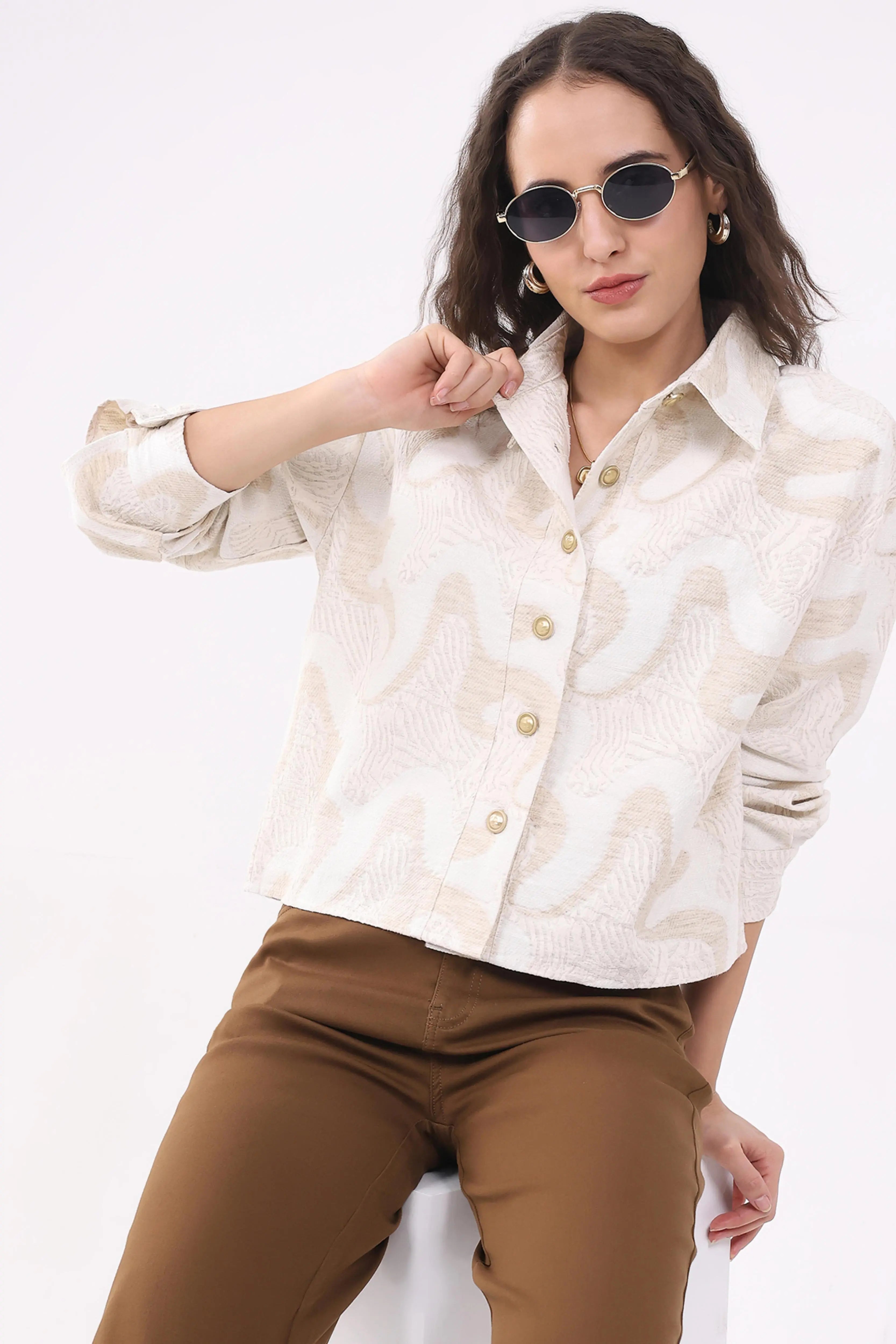 Beige Textured Linen-Blend Shirt - Global Republic