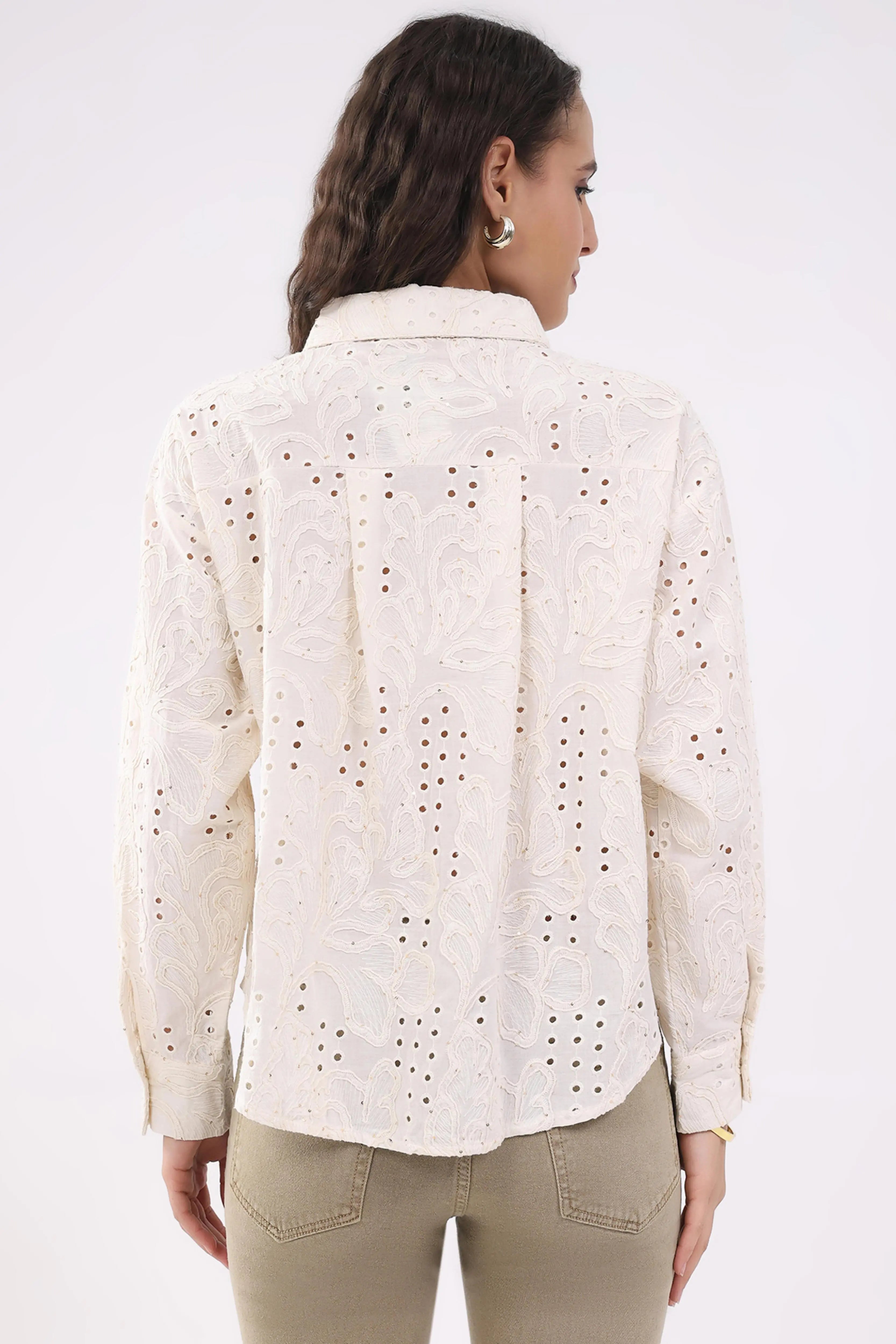 Beige Cotton Schiffili Shirt - Global Republic