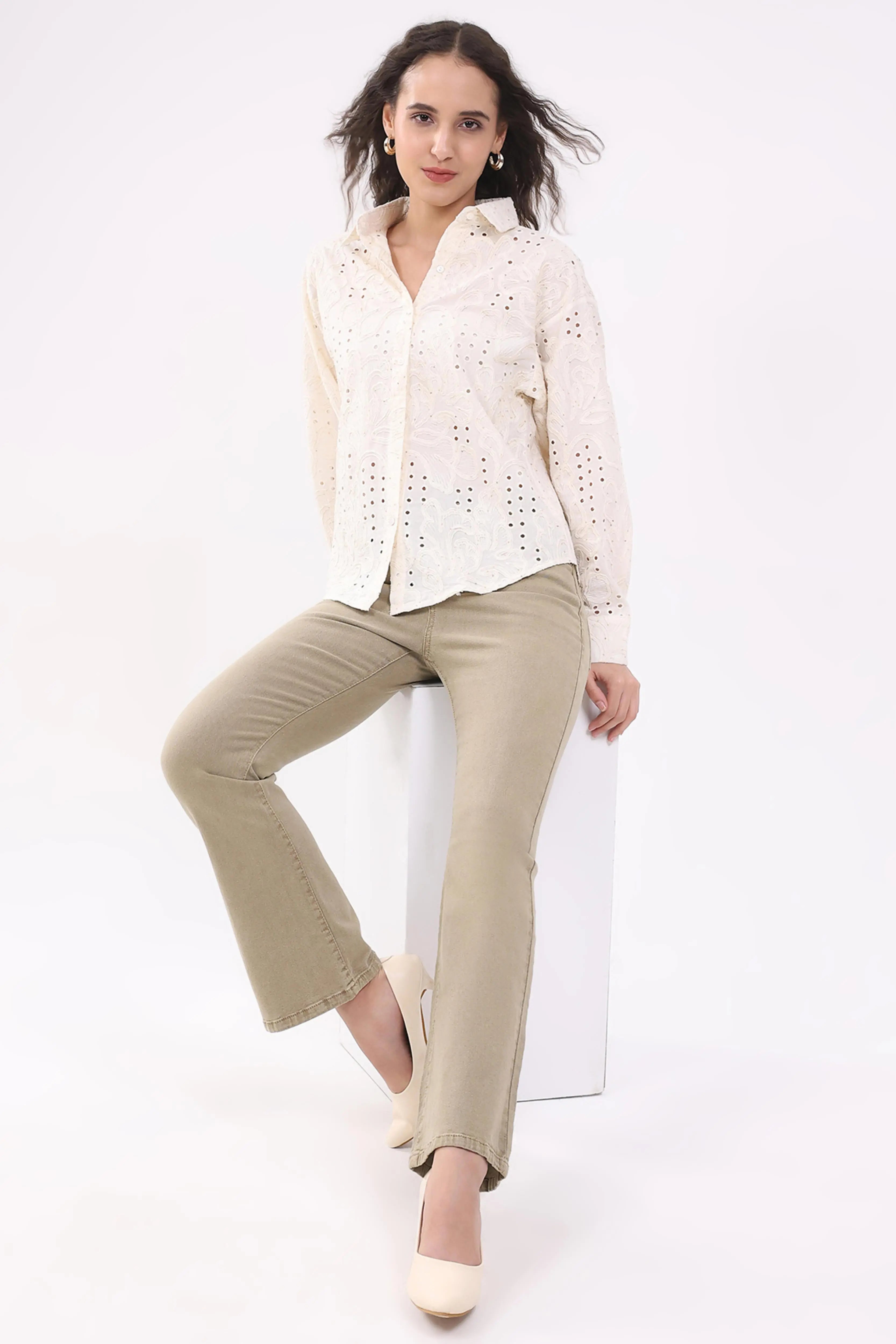Beige Cotton Schiffili Shirt - Global Republic