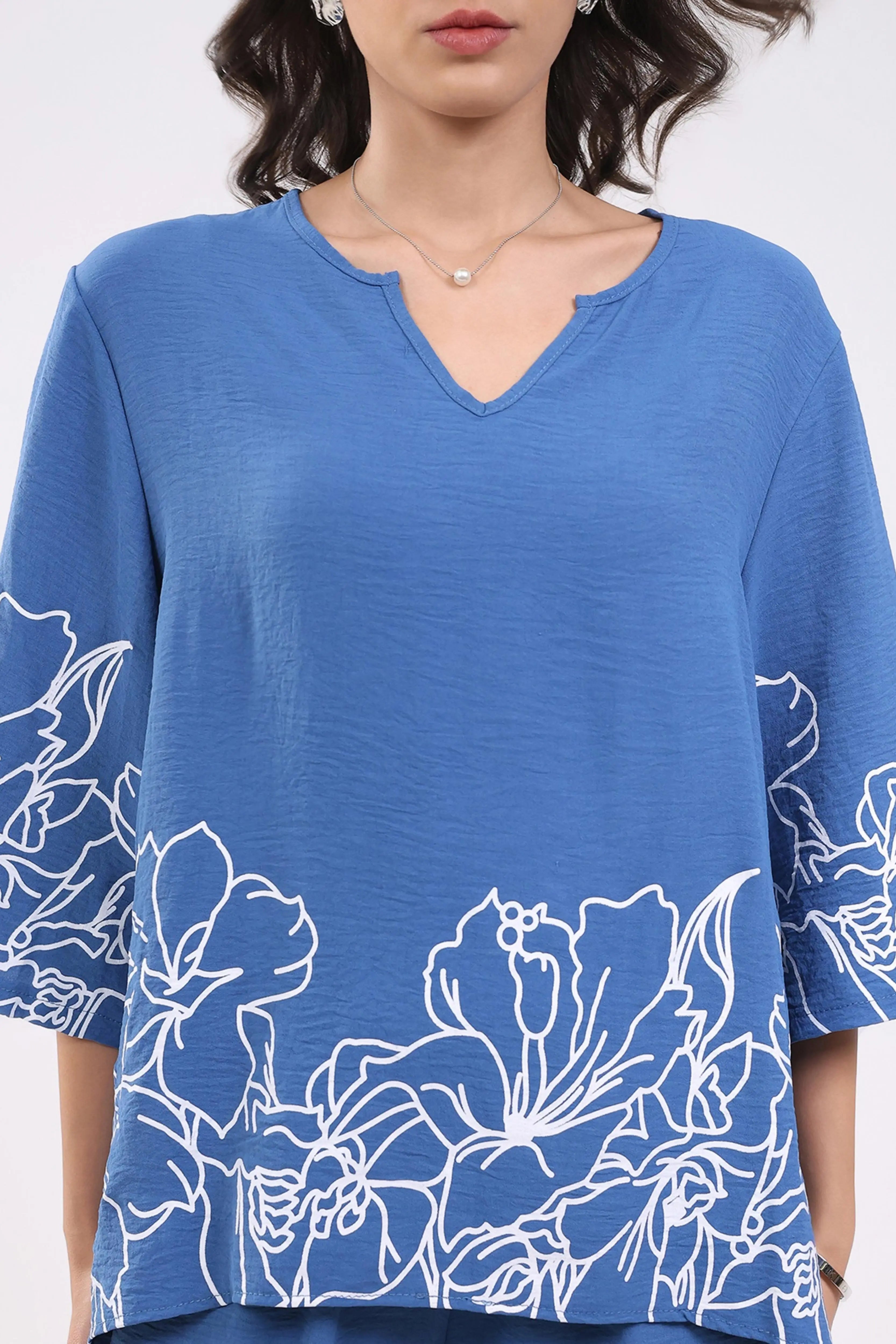 Blue Printed Rayon Blend Loungewear - Global Republic