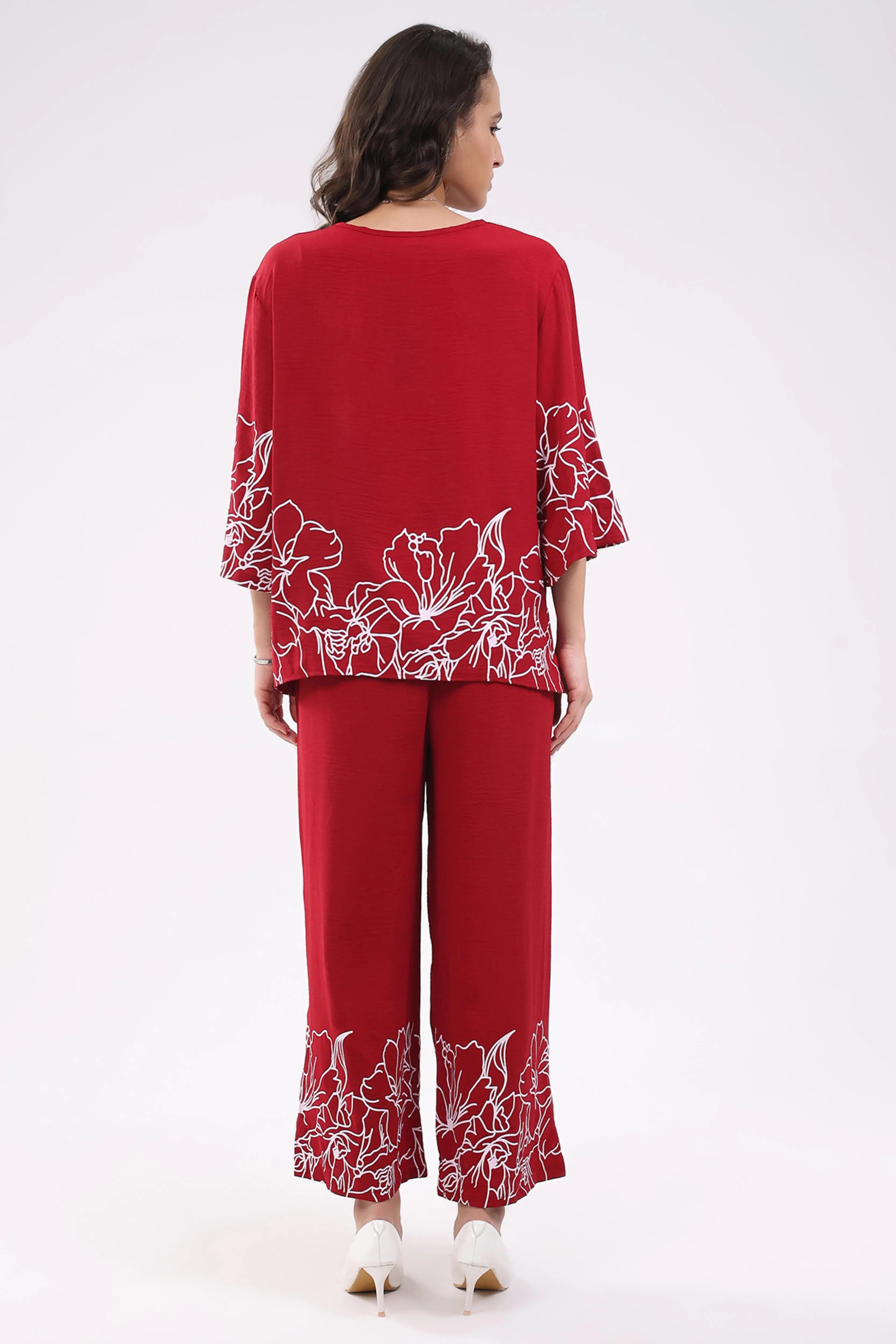 Magenta Printed Rayon Blend Loungewear - Global Republic