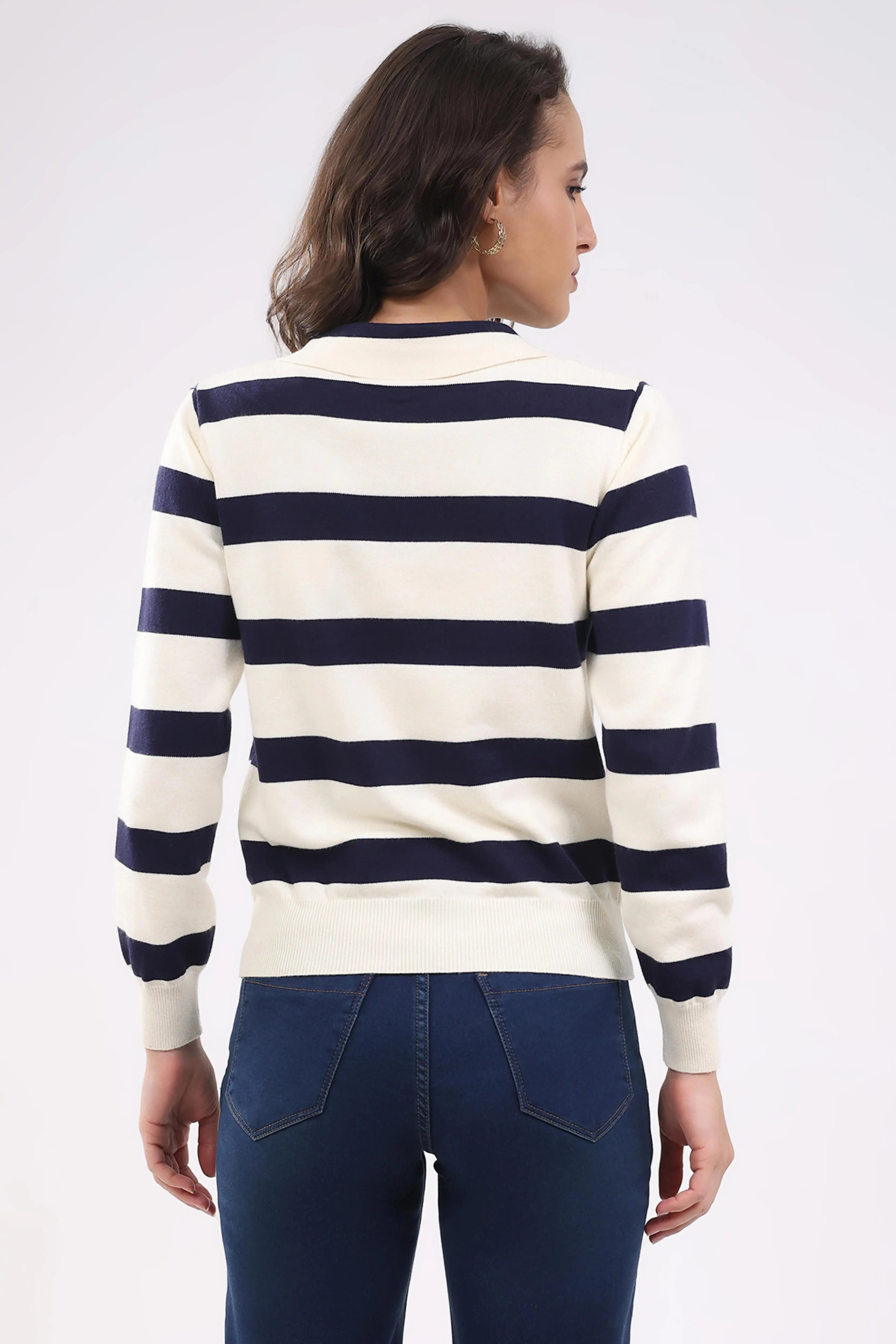 Navy Wool Blend Striped Pullover