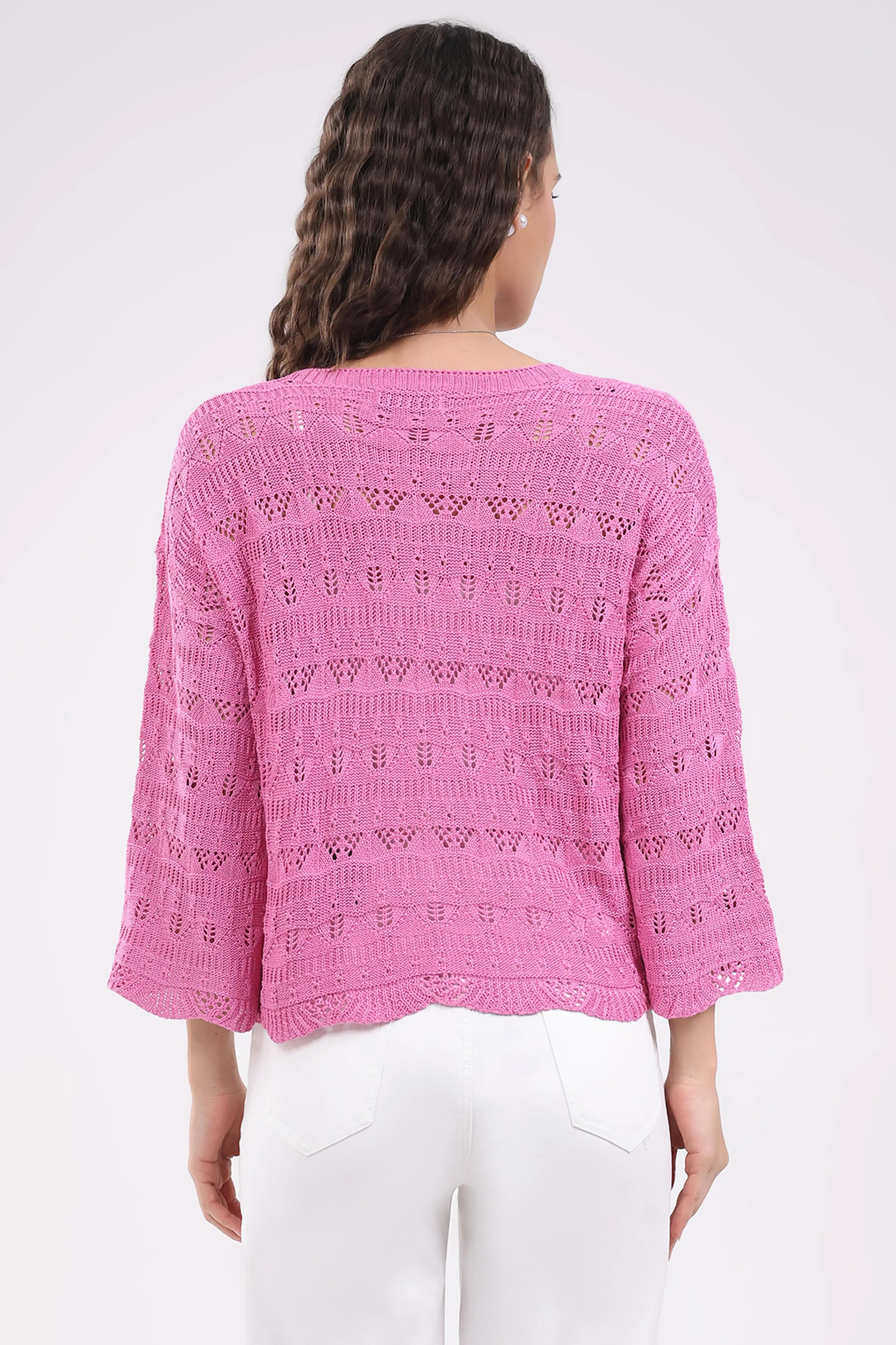 Pink Crochet Bell Sleeve Top - Global Republic