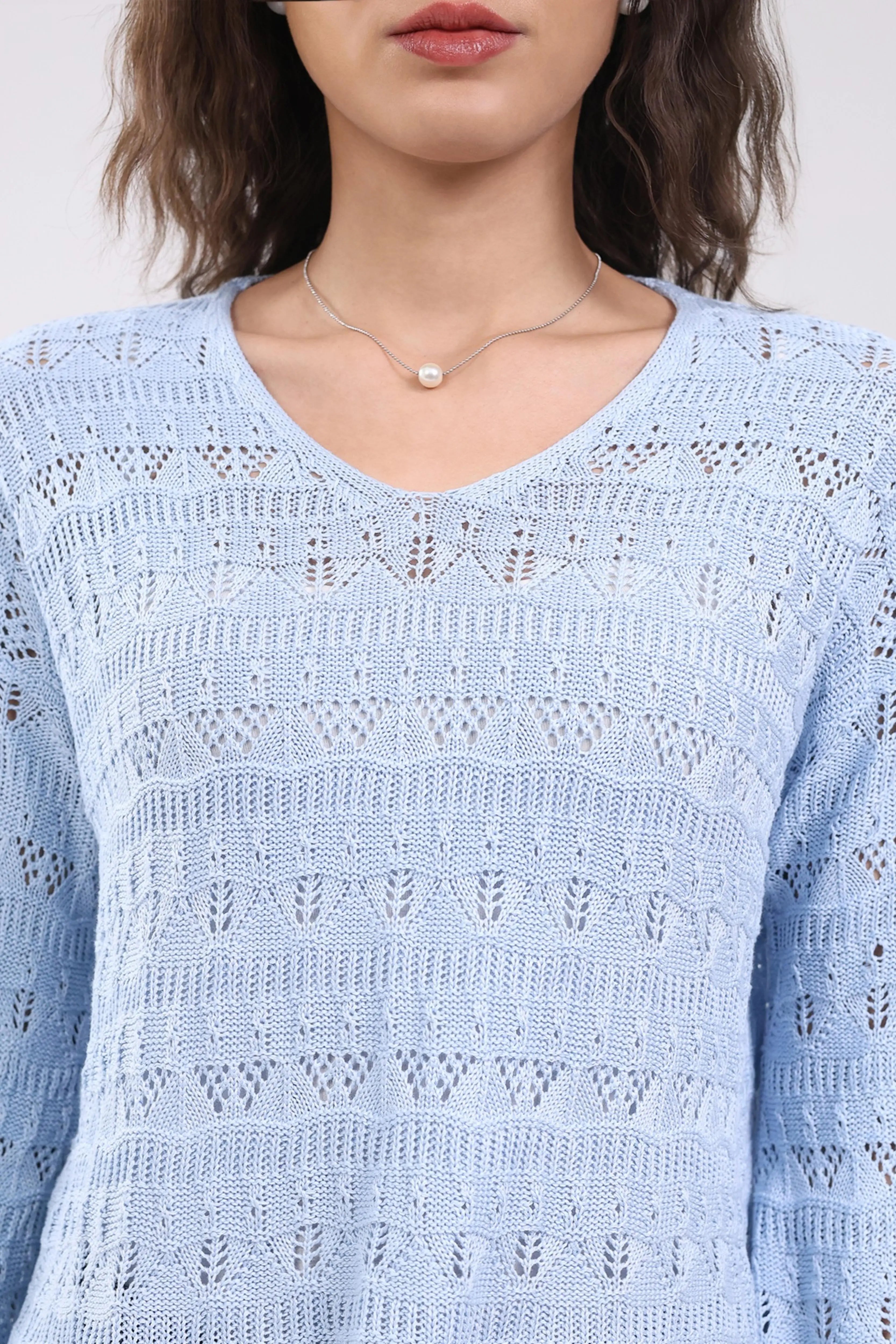 Blue Crochet Bell Sleeve Top - Global Republic