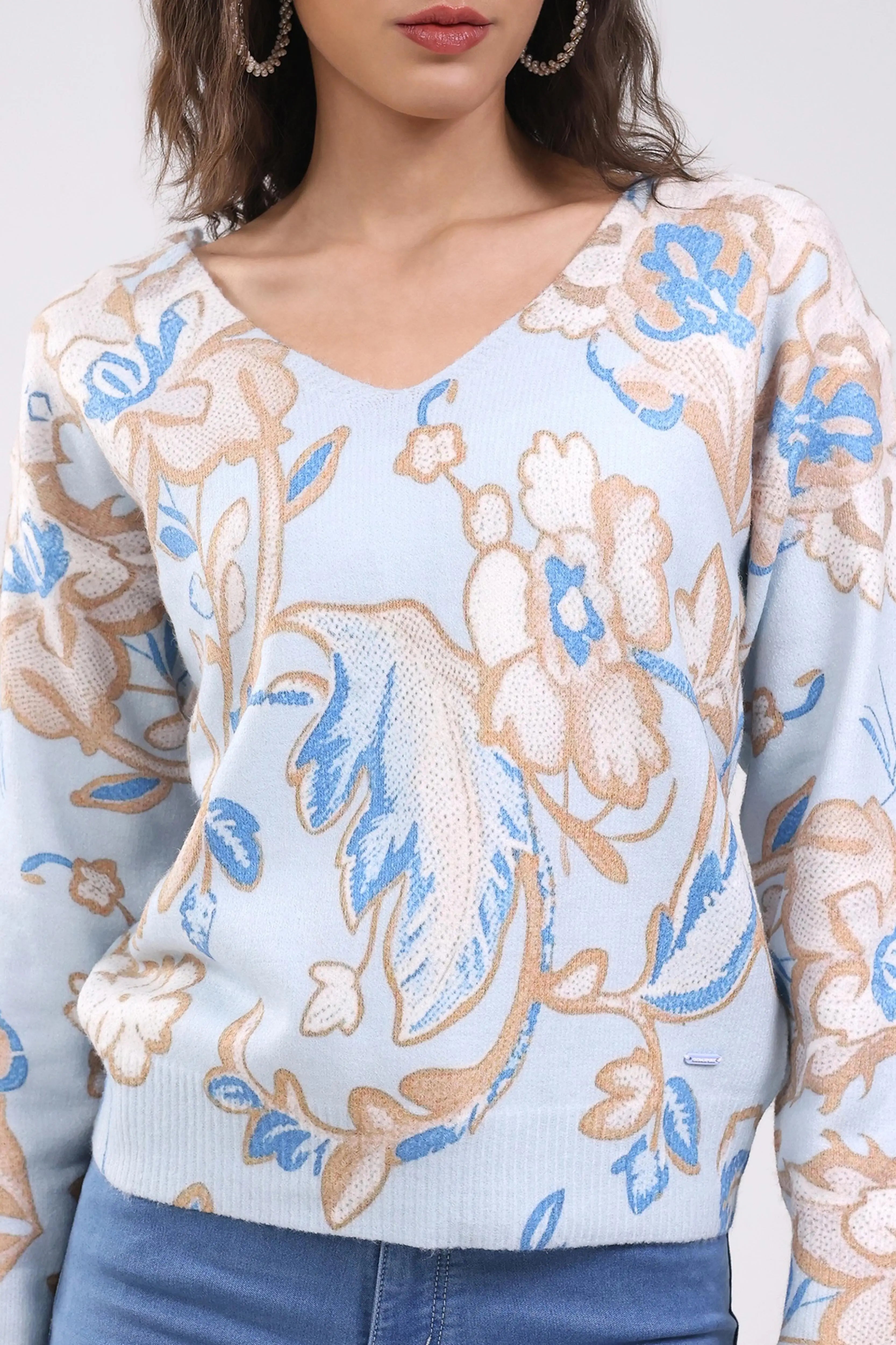 Sky Blue Floral Winter Pullover - Global Republic