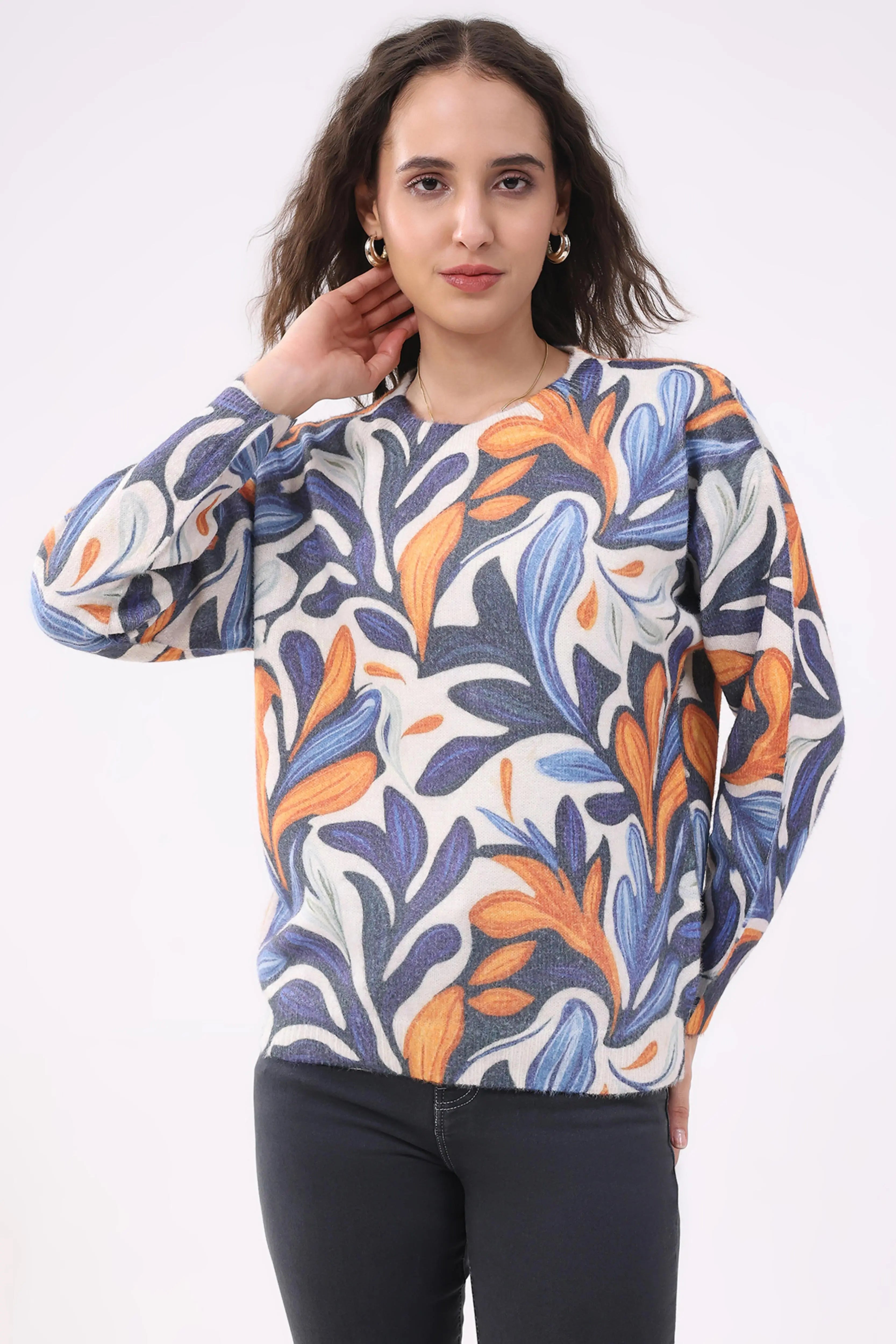 Multicolour Printed Wool Blend Pullover - Global Republic