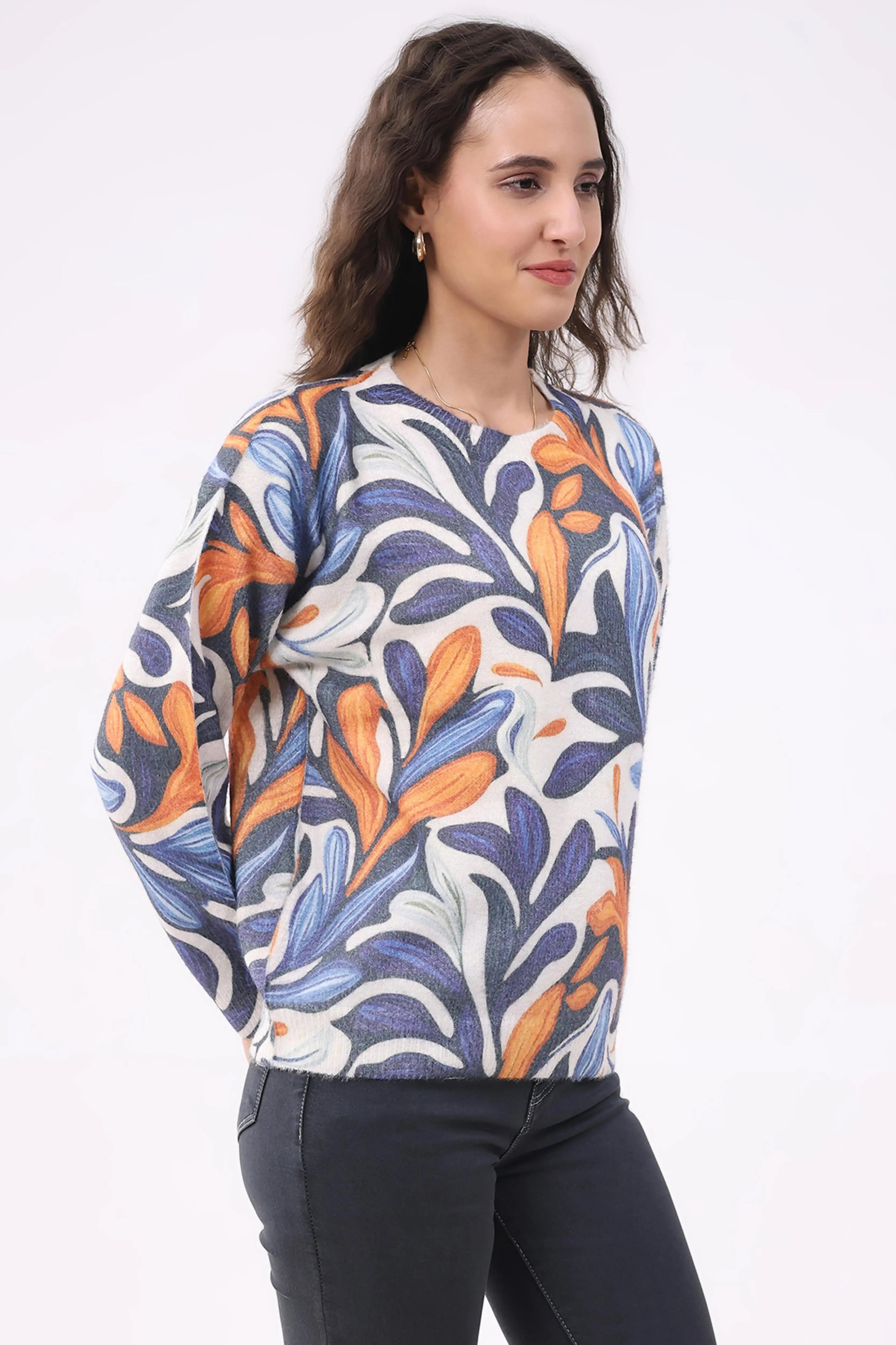 Multicolour Printed Wool Blend Pullover - Global Republic