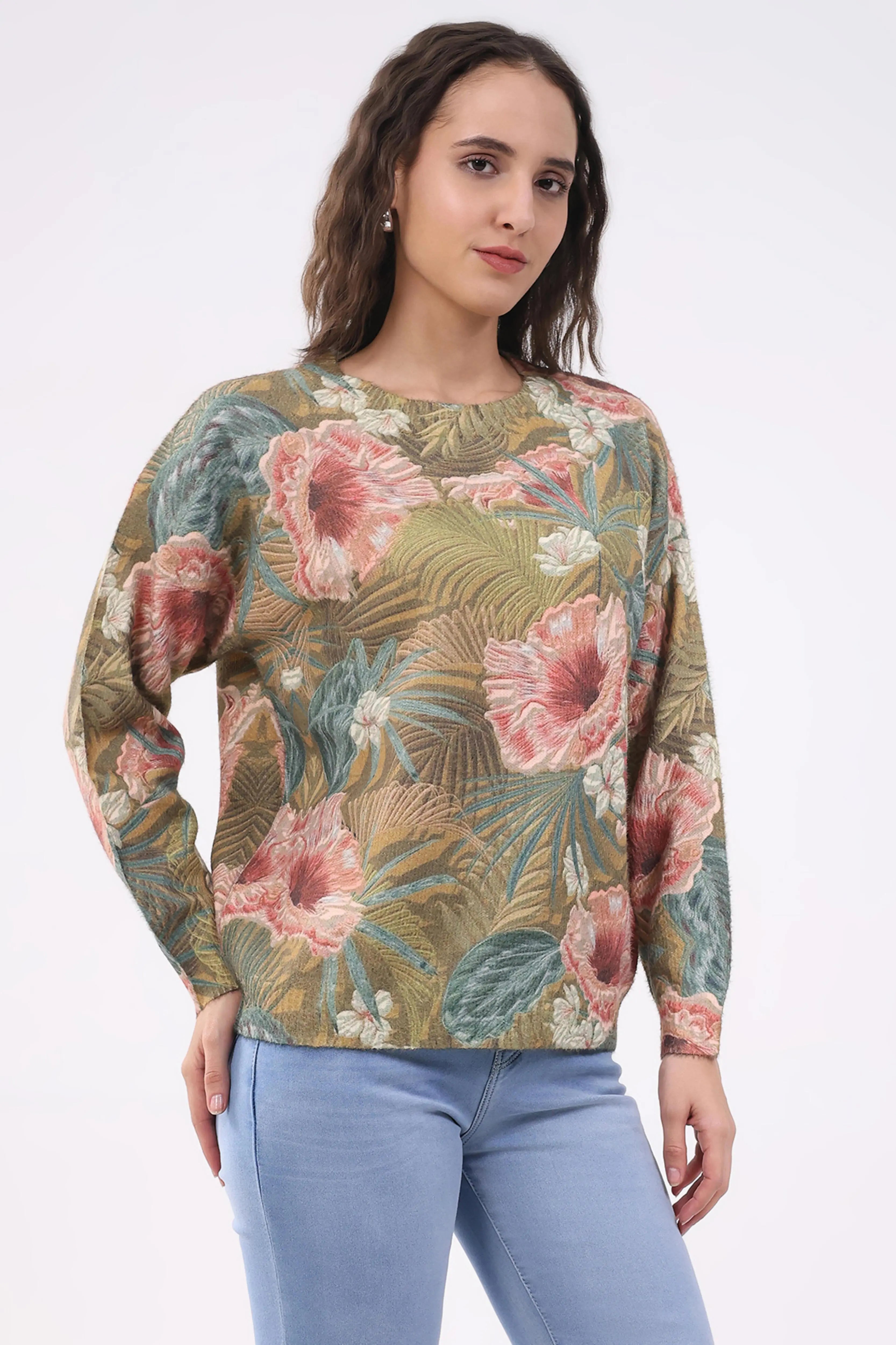 Floral Relaxed Fit Winter Pullover - Global Republic