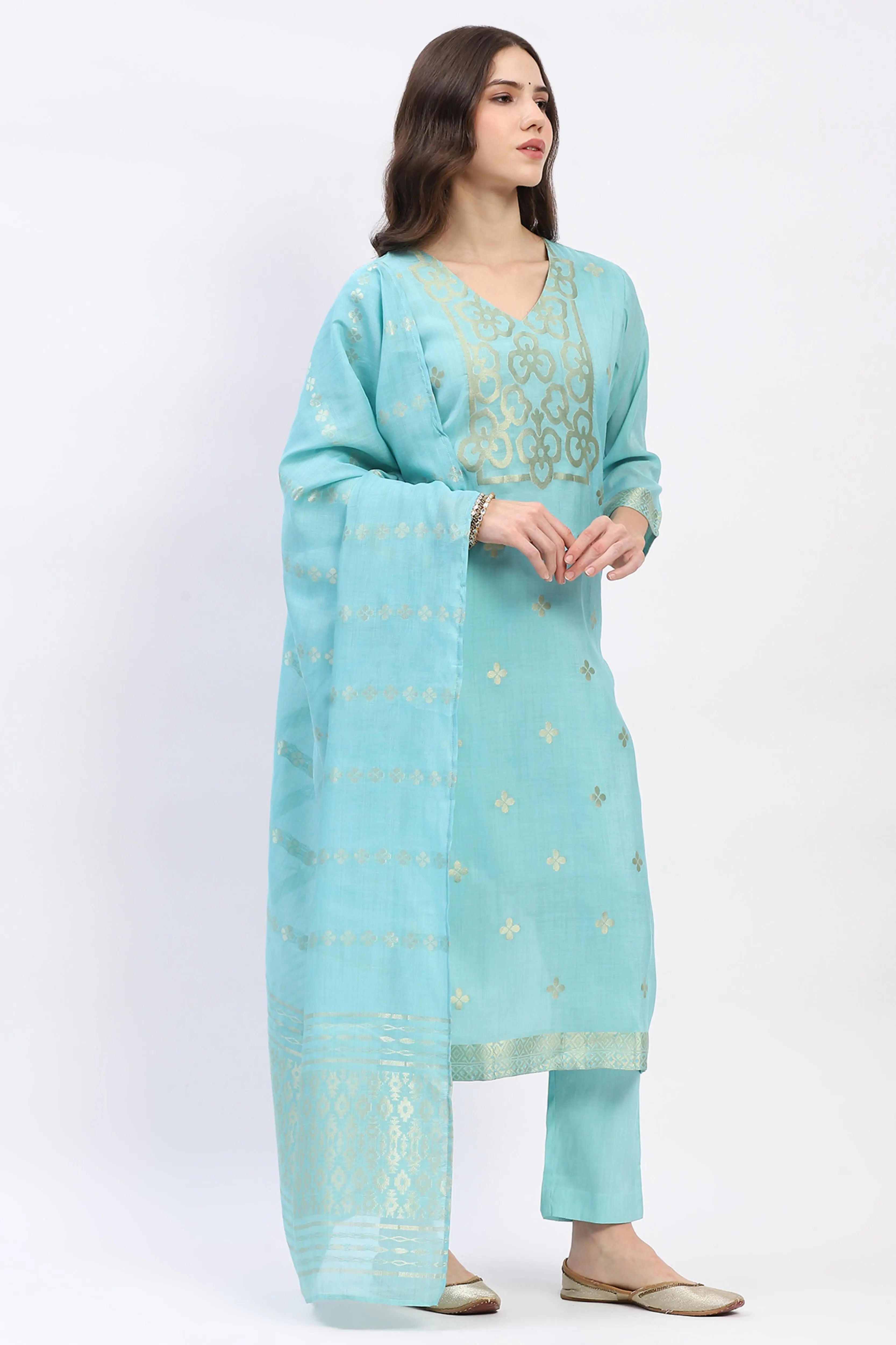 Ethnic Motif Chanderi Kurta Set - Global Republic
