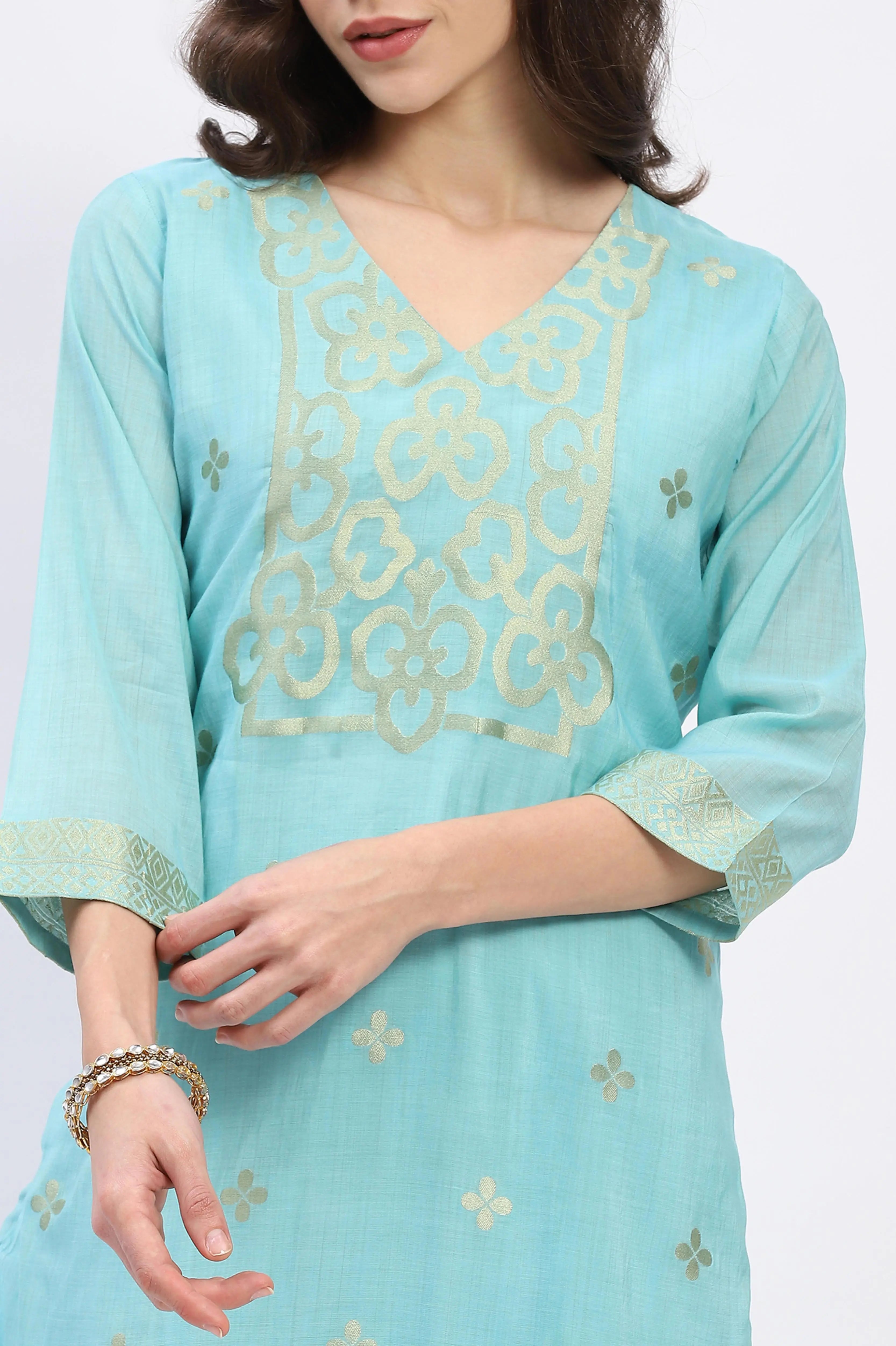 Ethnic Motif Chanderi Kurta Set - Global Republic