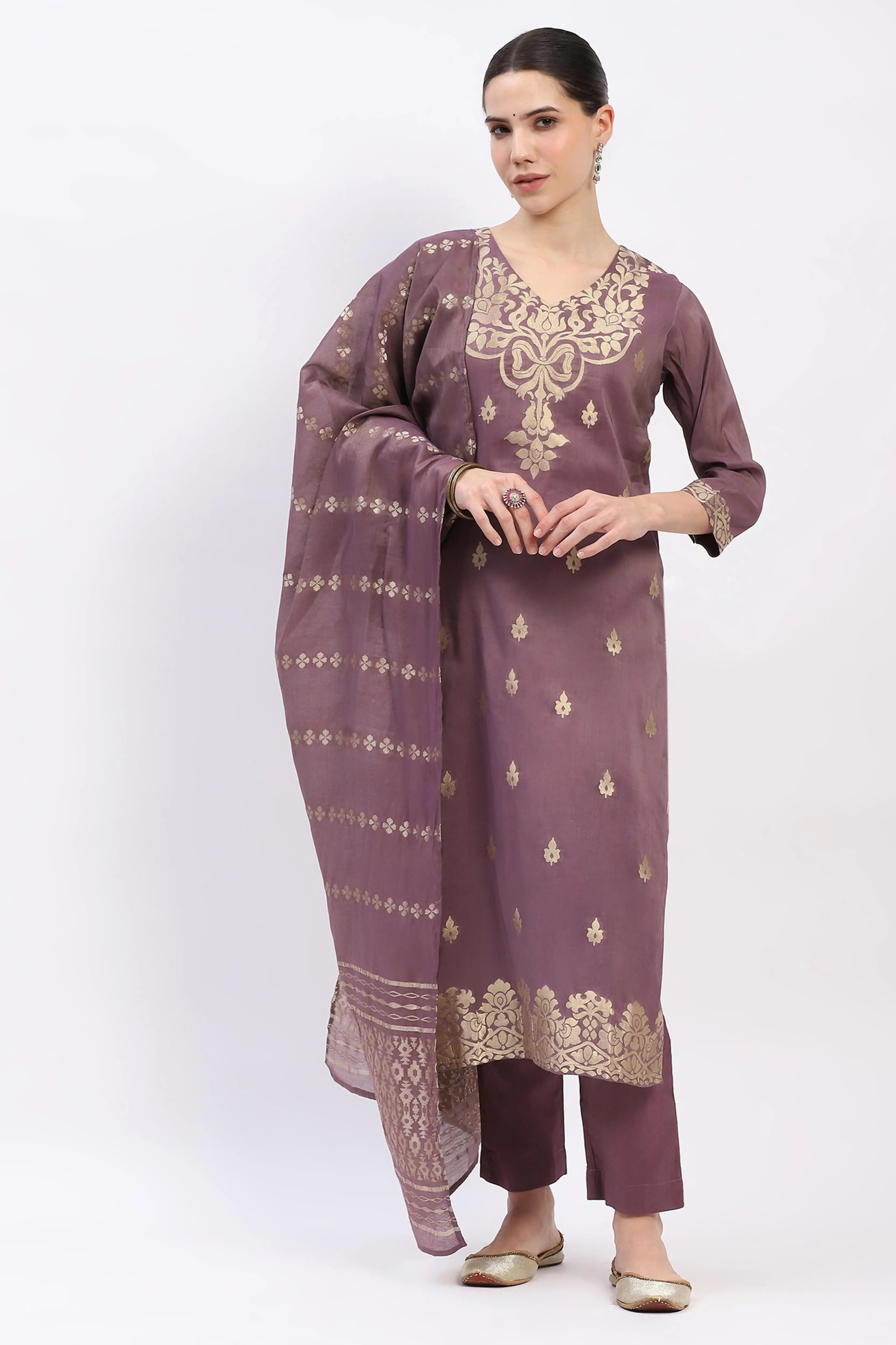 Festive Chanderi Ethnic Suit Set - Global Republic