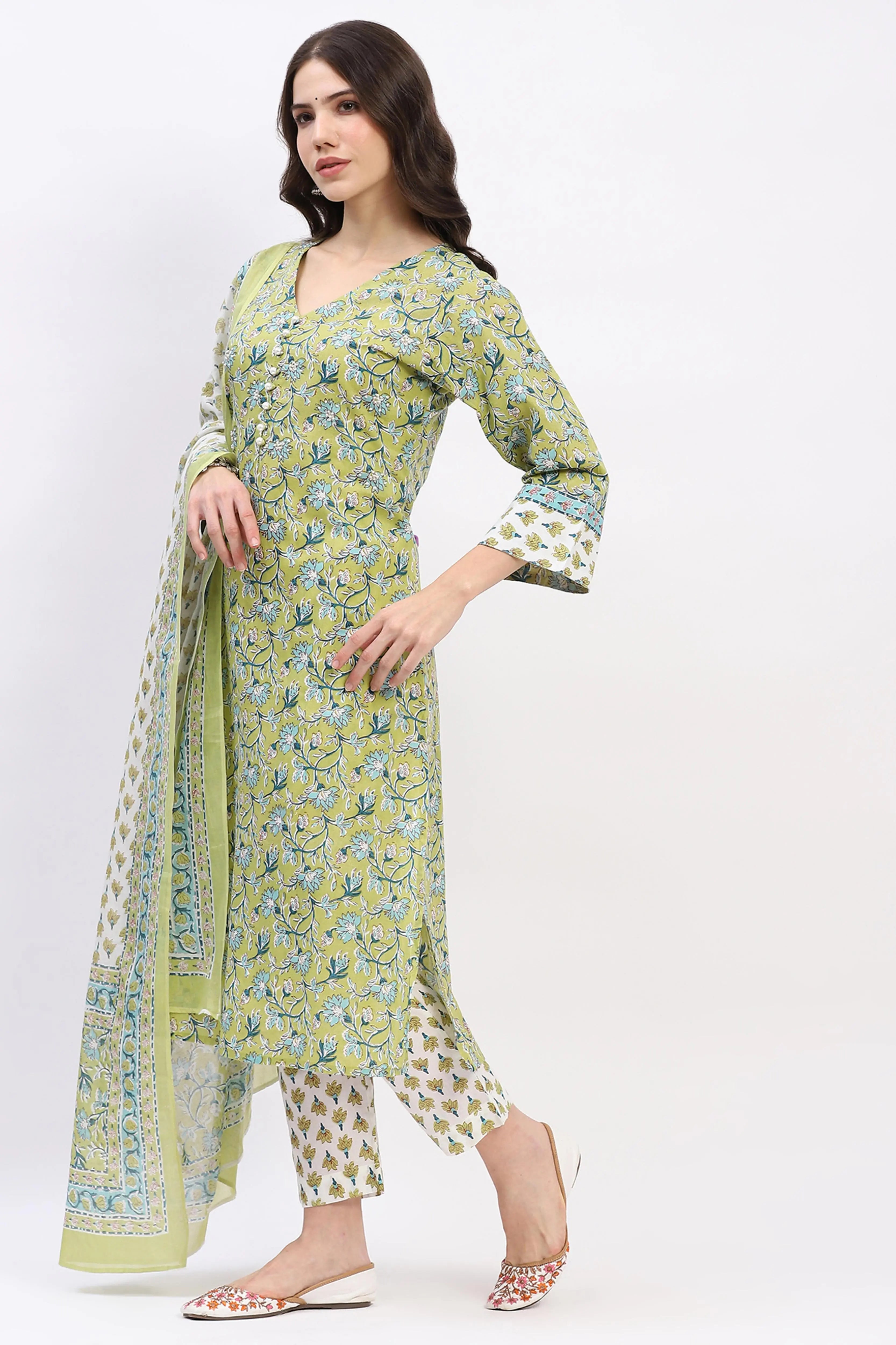 Floral Printed Cotton Kurta Set - Global Republic