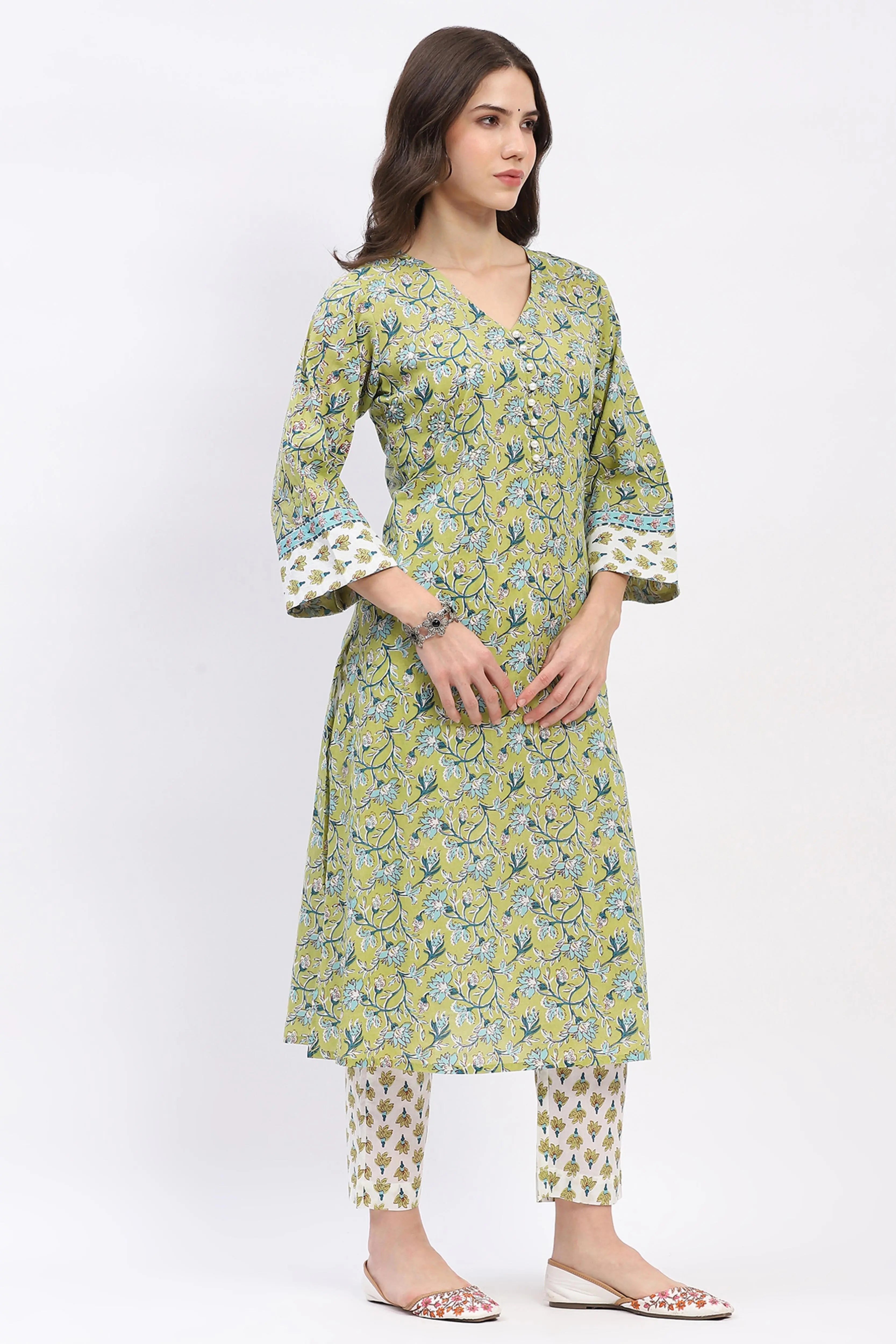 Floral Printed Cotton Kurta Set - Global Republic
