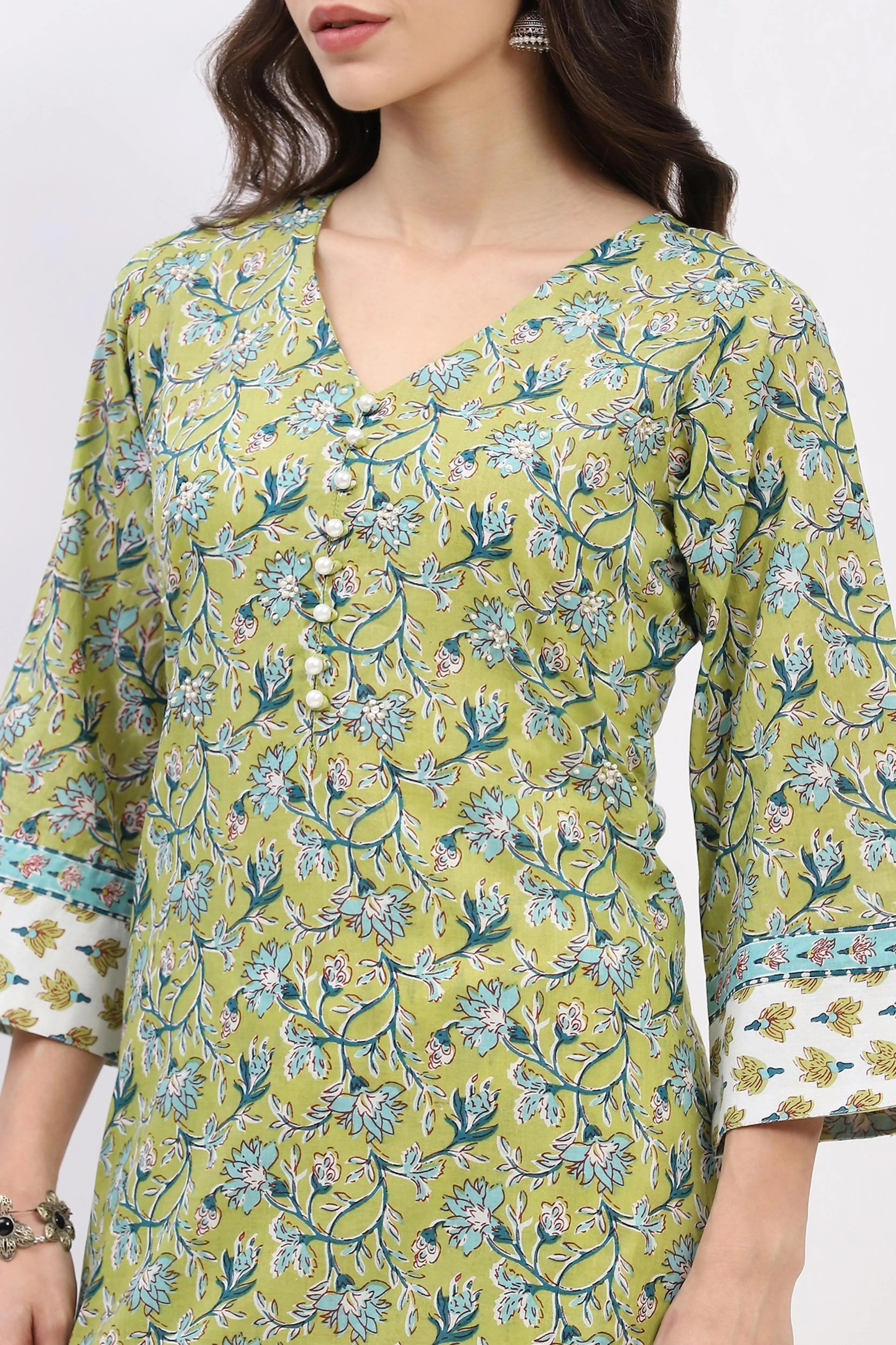Floral Printed Cotton Kurta Set - Global Republic