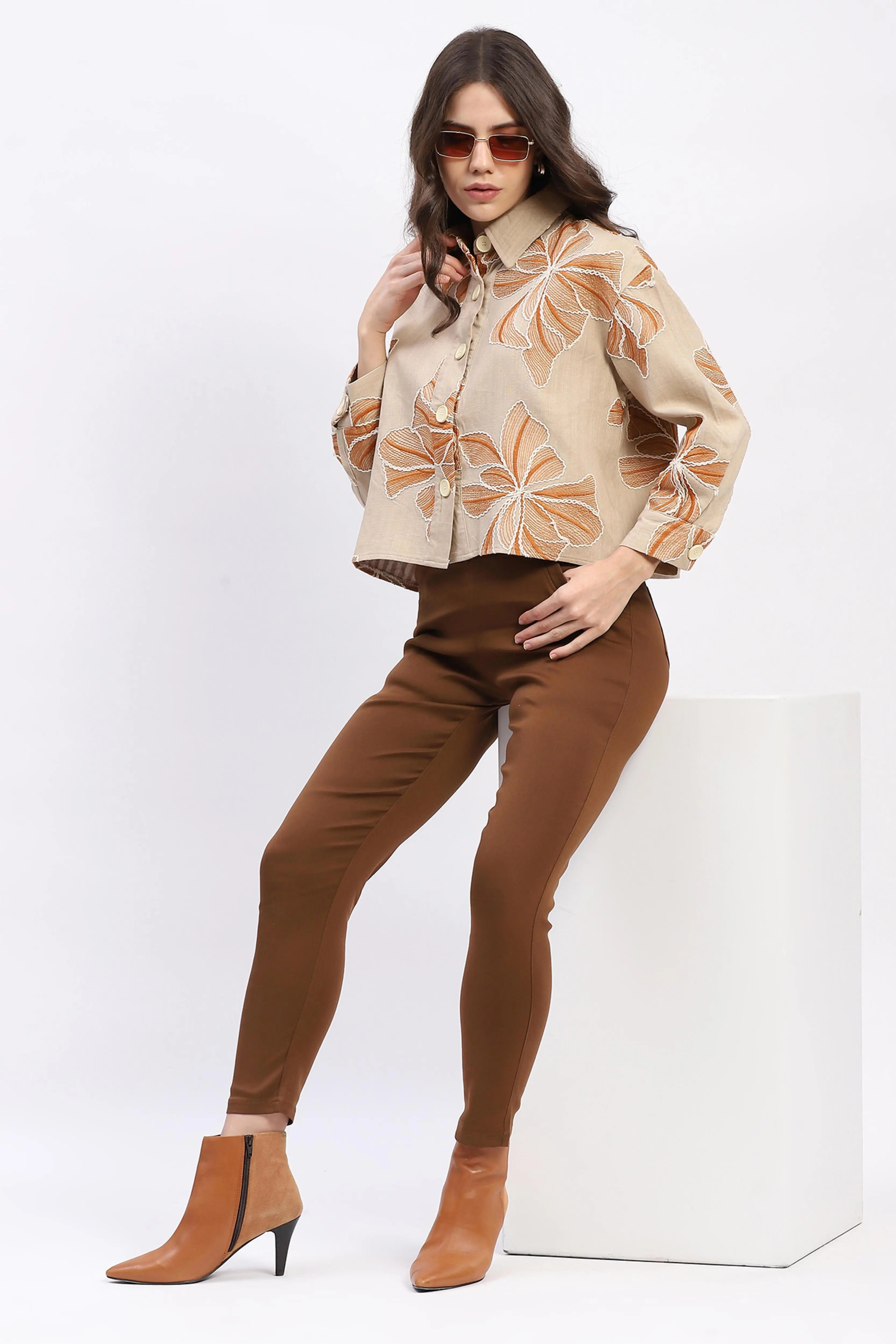 Oversized Floral Embroidered Shacket - Global Republic