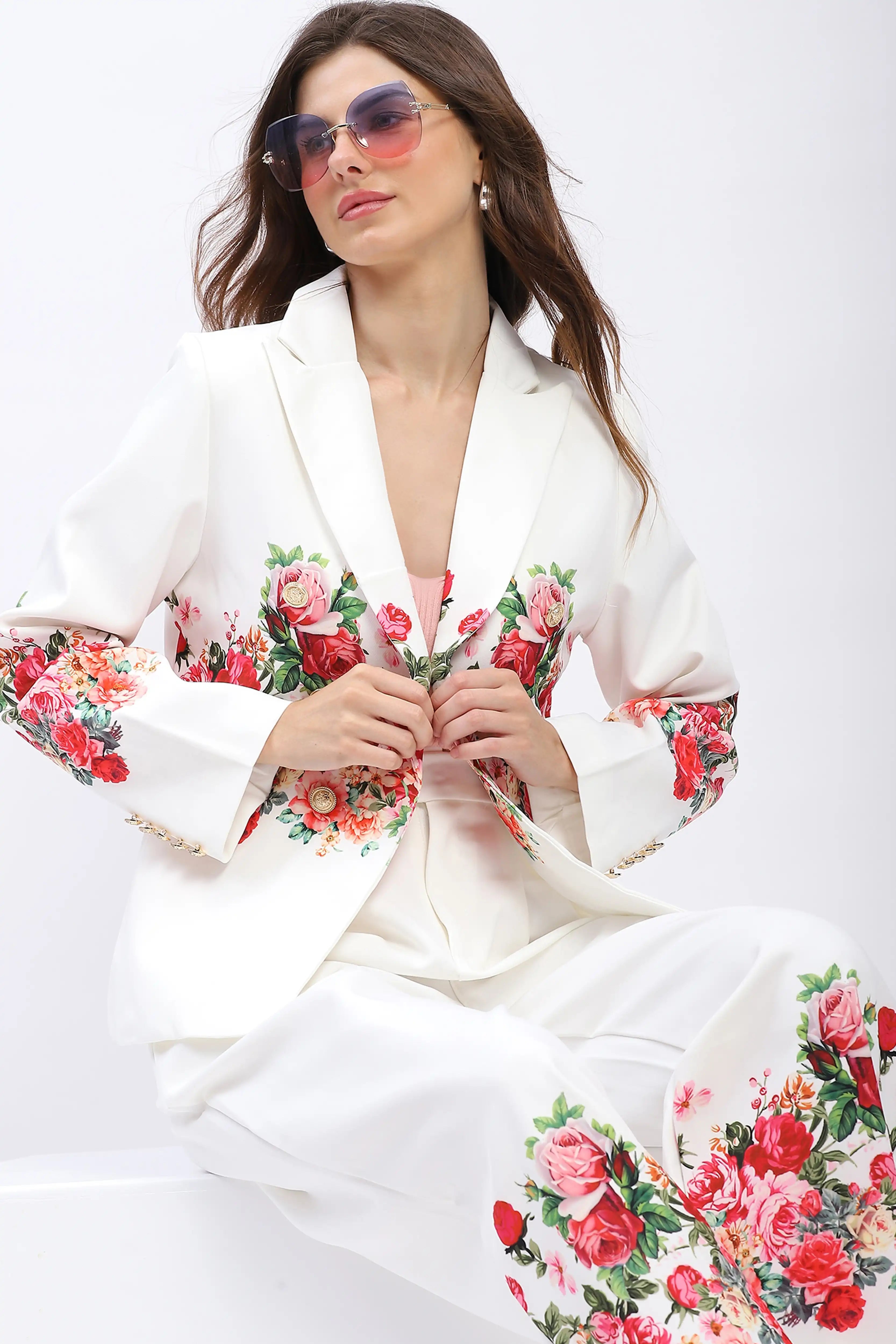 Floral Placement Print Coat