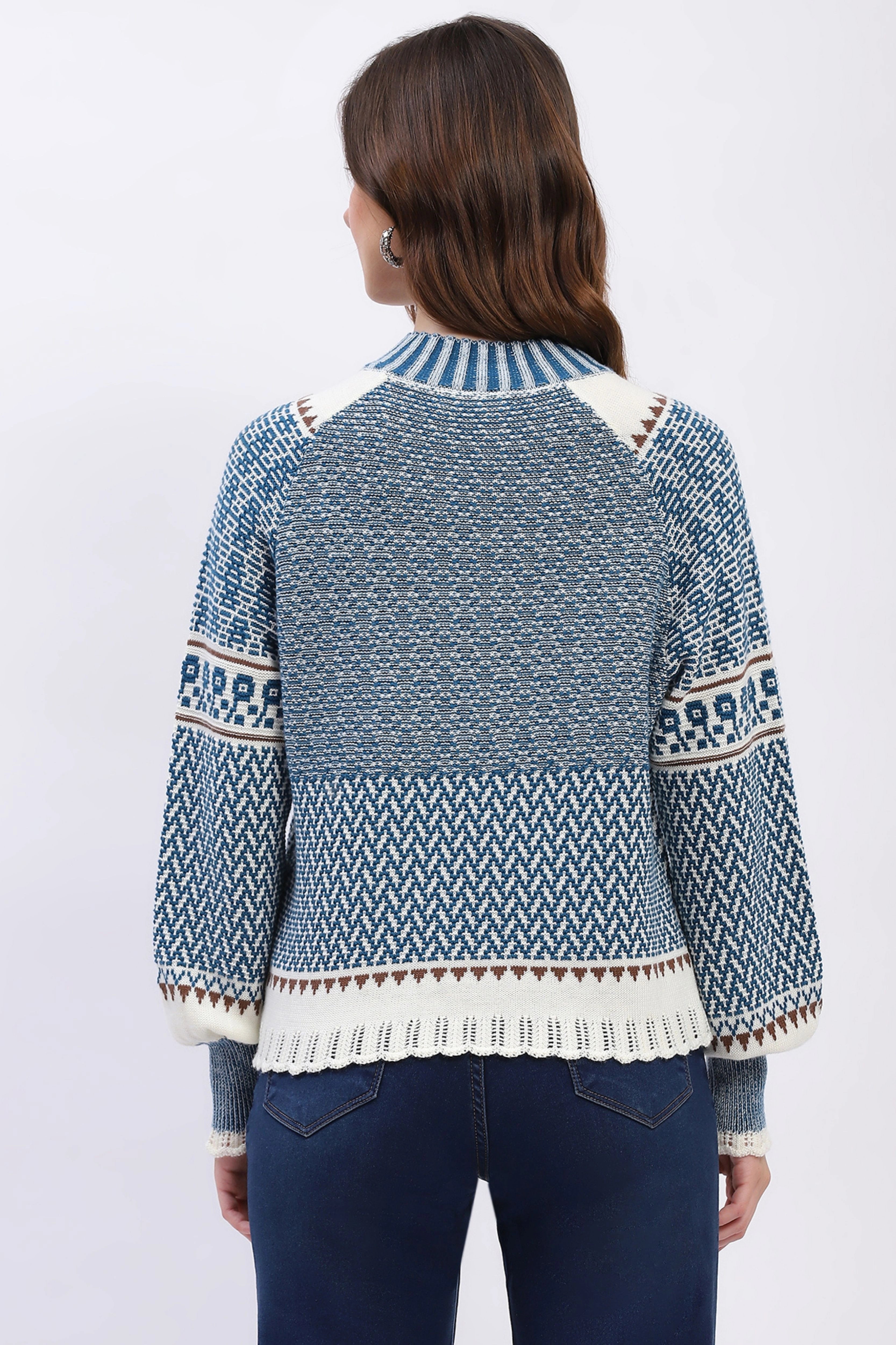 Woven Blue Wool Blend Pullover - Global Republic