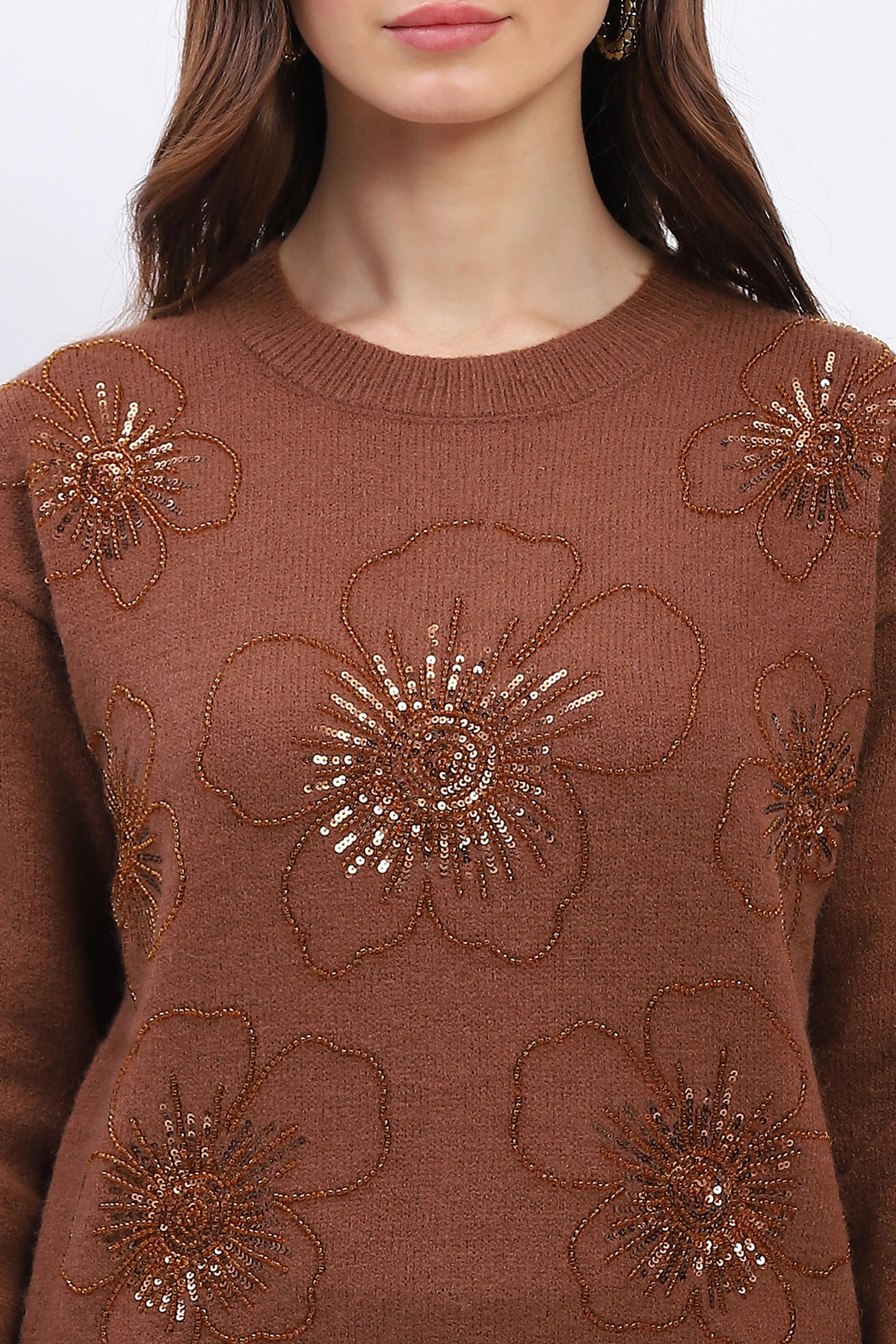 Floral Embellished Winter Pullover