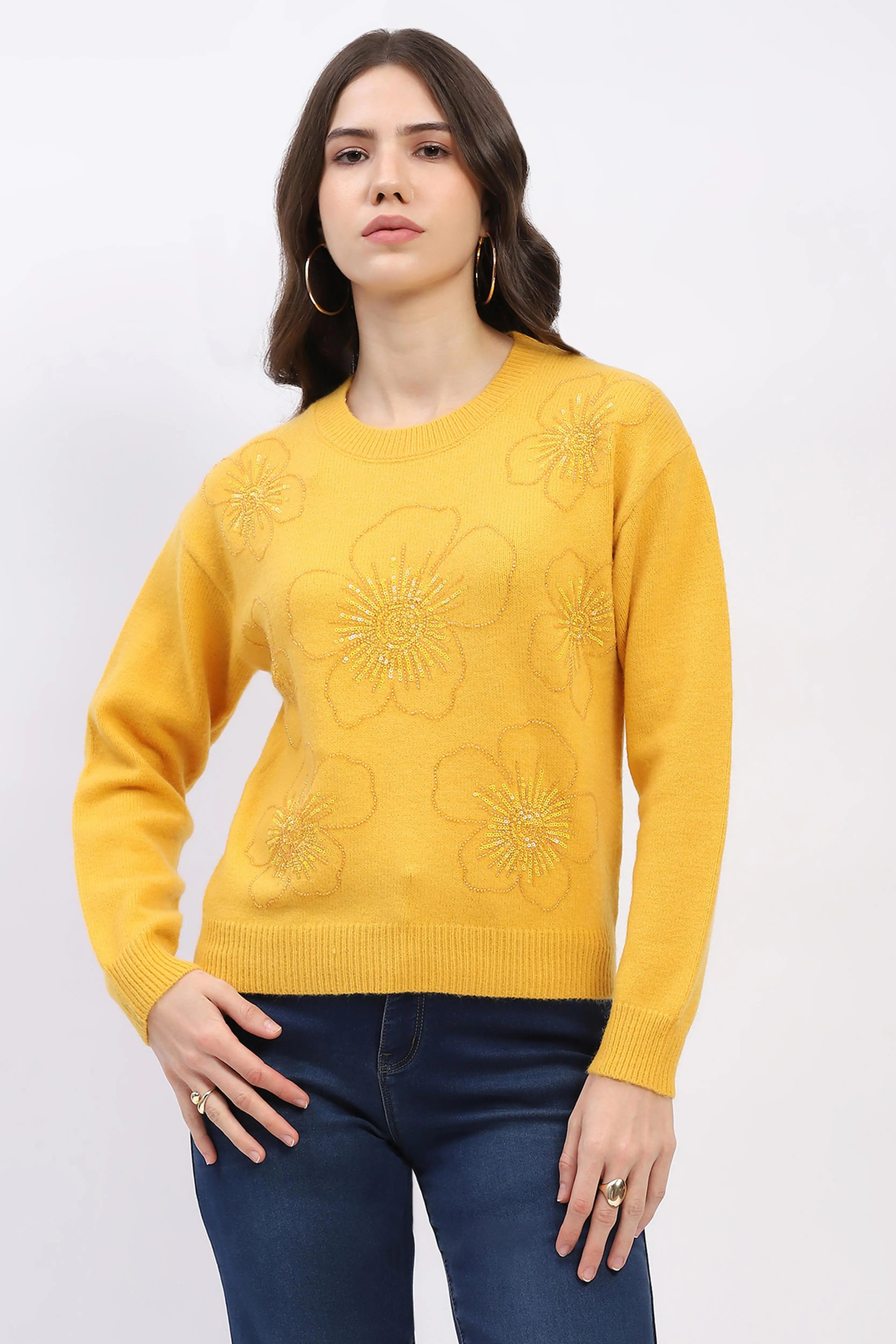 Floral Embellished Winter Pullover - Global Republic