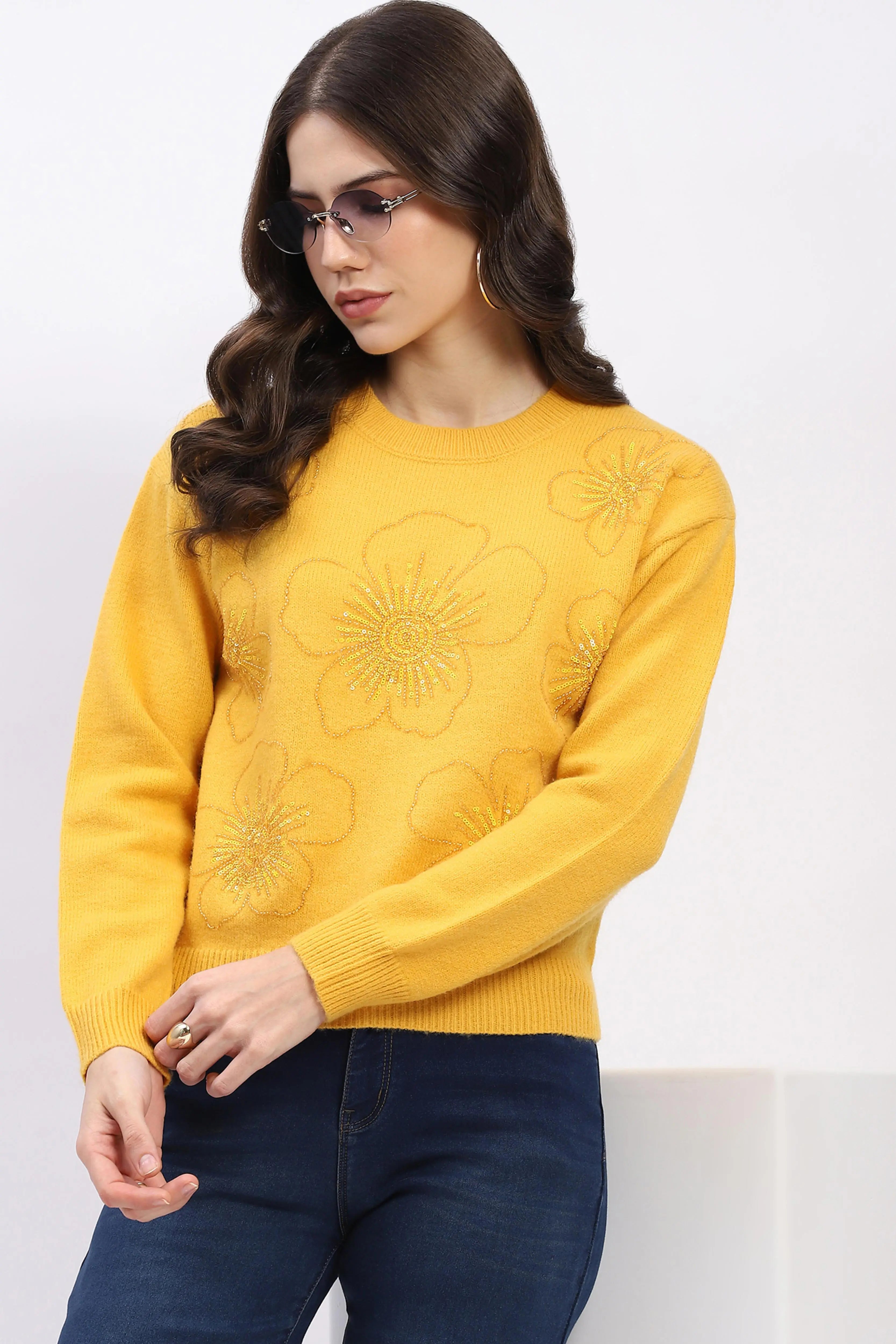 Floral Embellished Winter Pullover - Global Republic