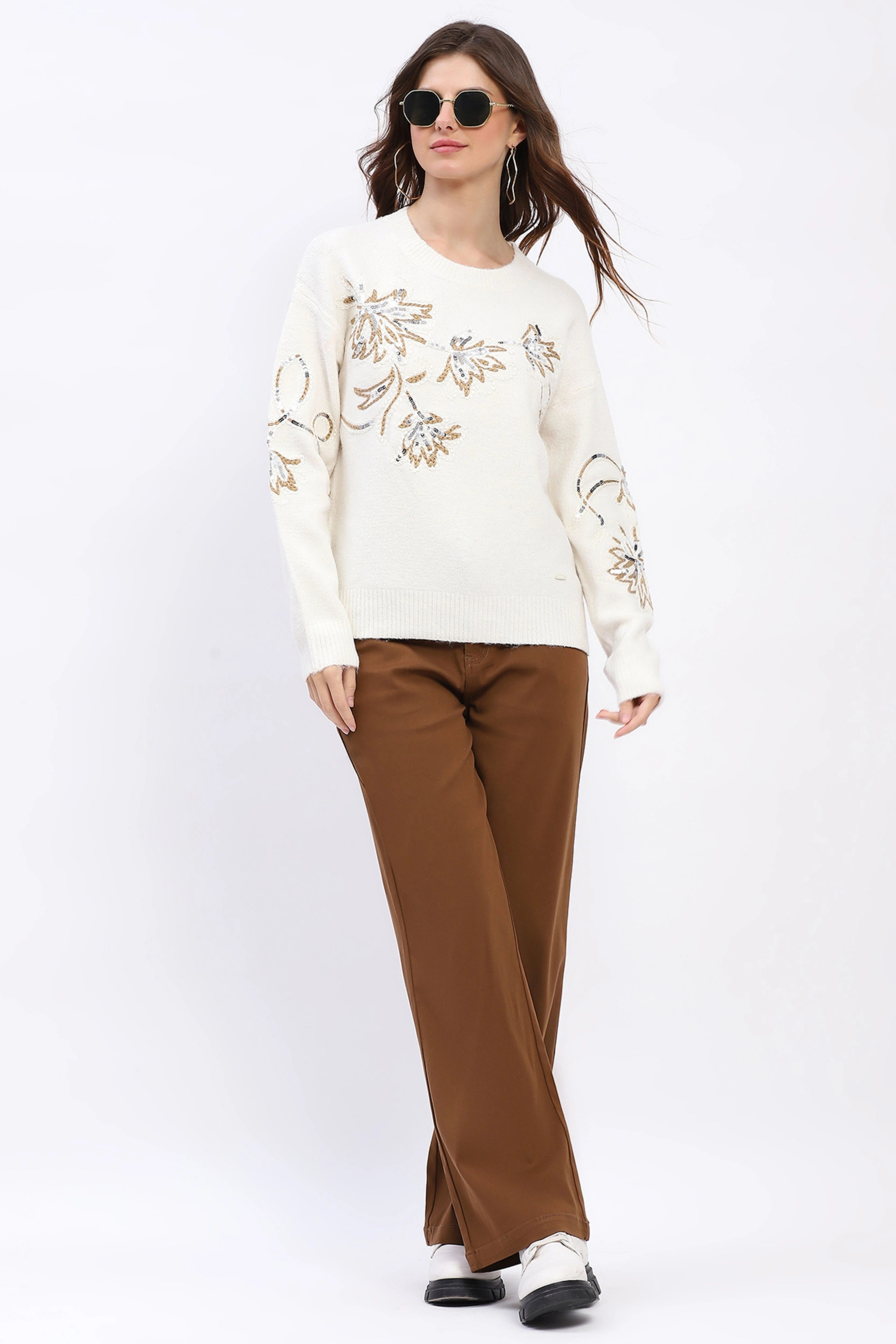 Floral Sequin Embroidered Pullover