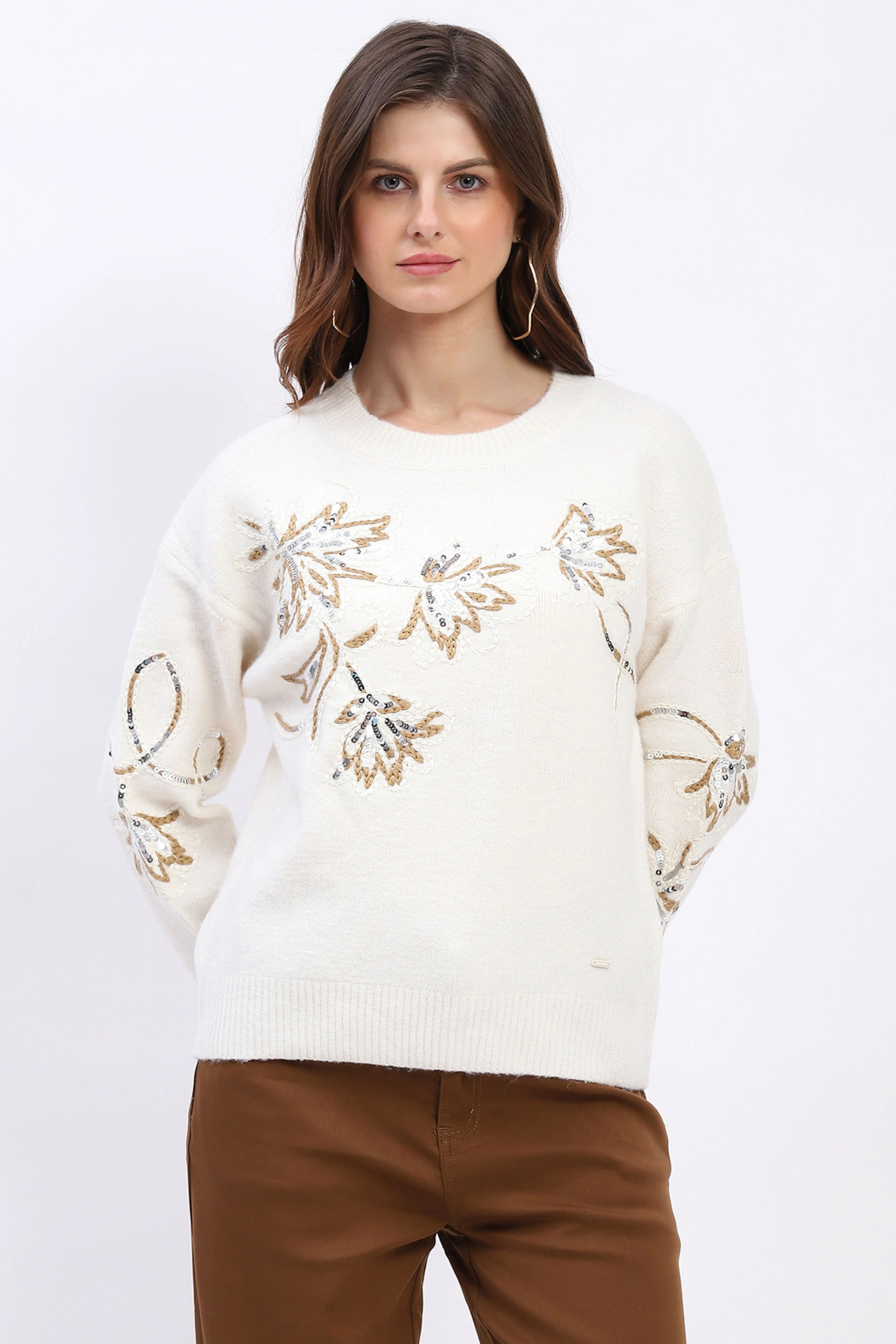 Floral Sequin Embroidered Pullover