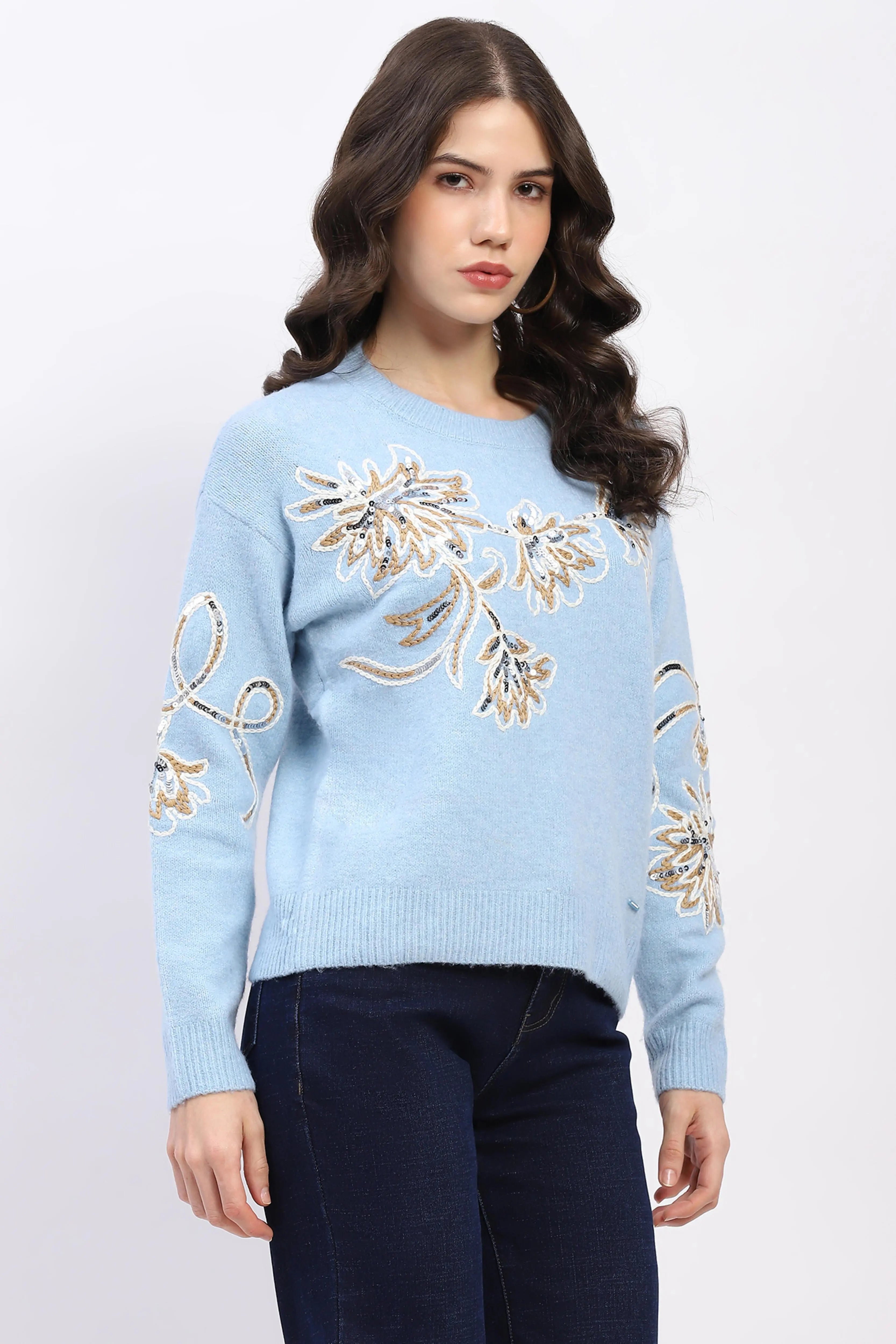 Floral Sequin Embroidered Pullover - Global Republic