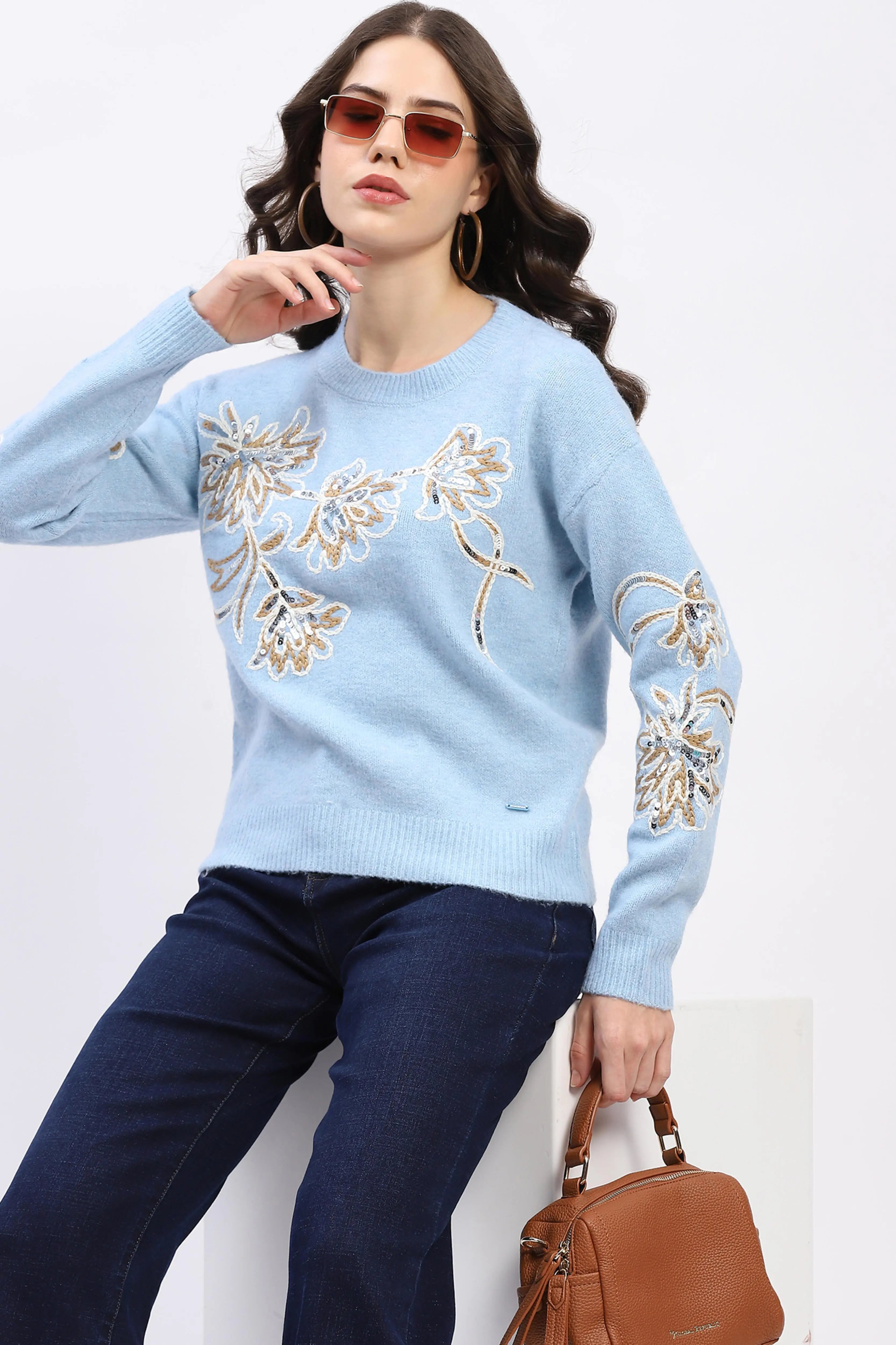 Floral Sequin Embroidered Pullover - Global Republic