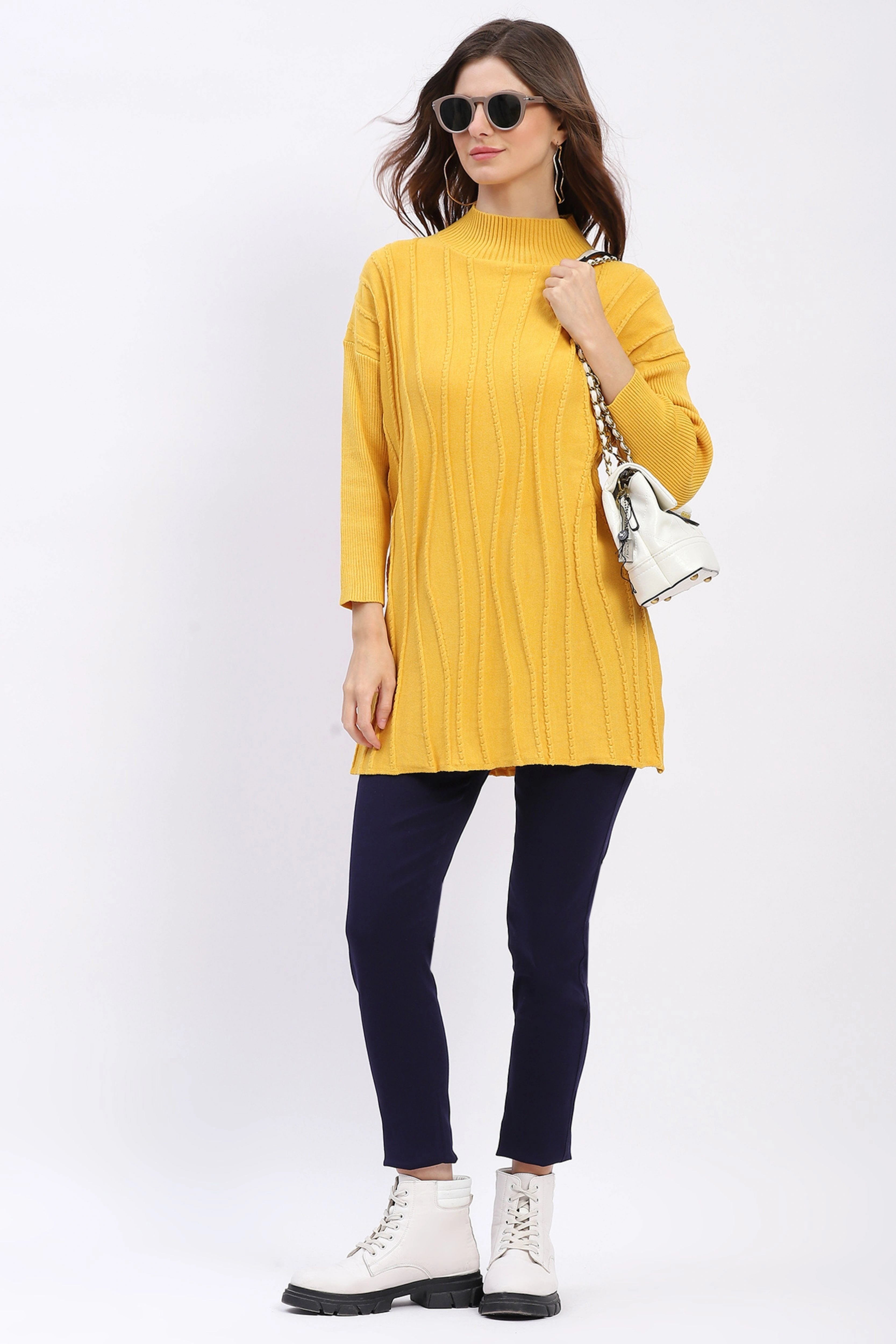 Textured High Neck Tunic Pullover