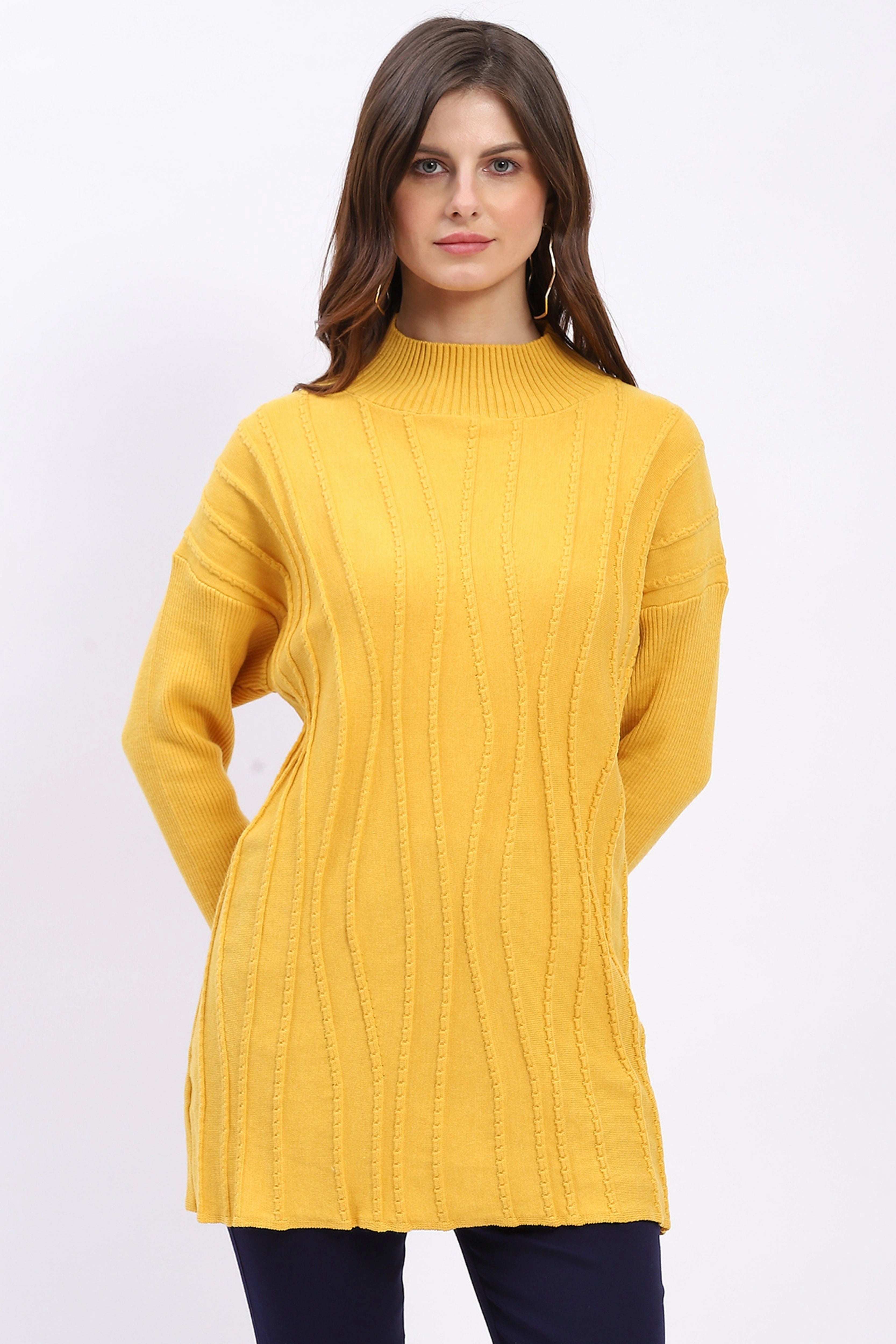 Textured High Neck Tunic Pullover