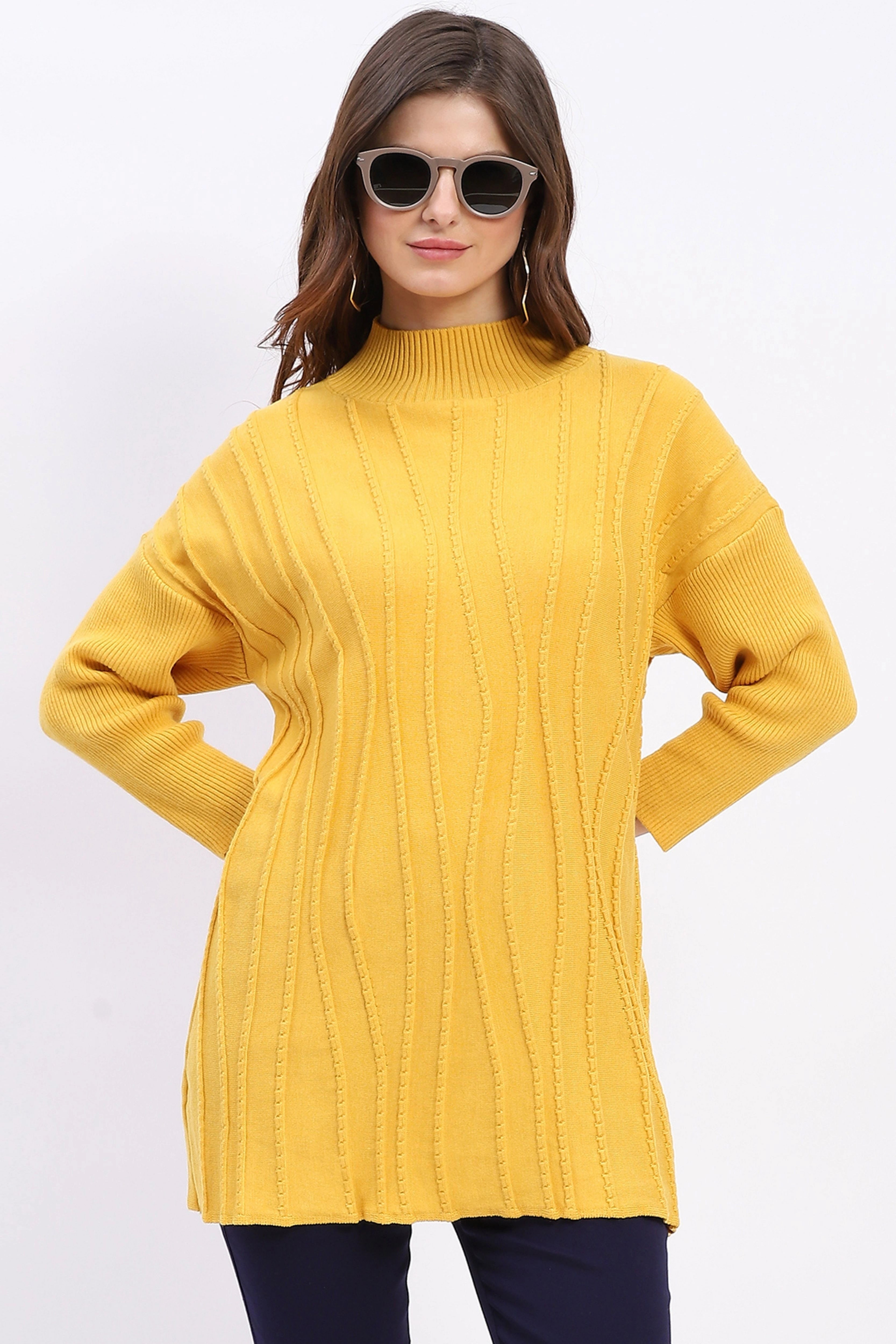 Textured High Neck Tunic Pullover