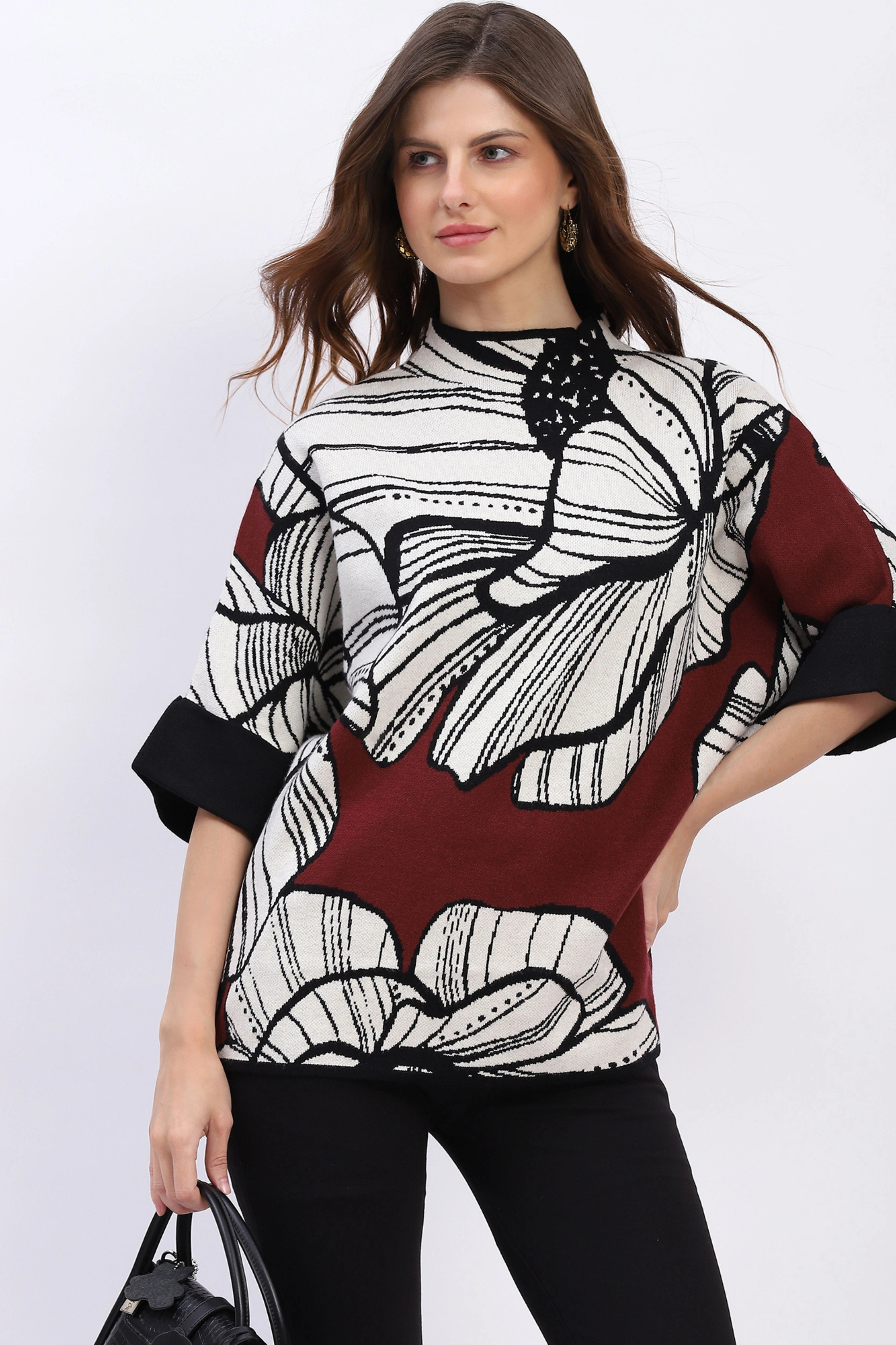 Abstract High Neck Pullover
