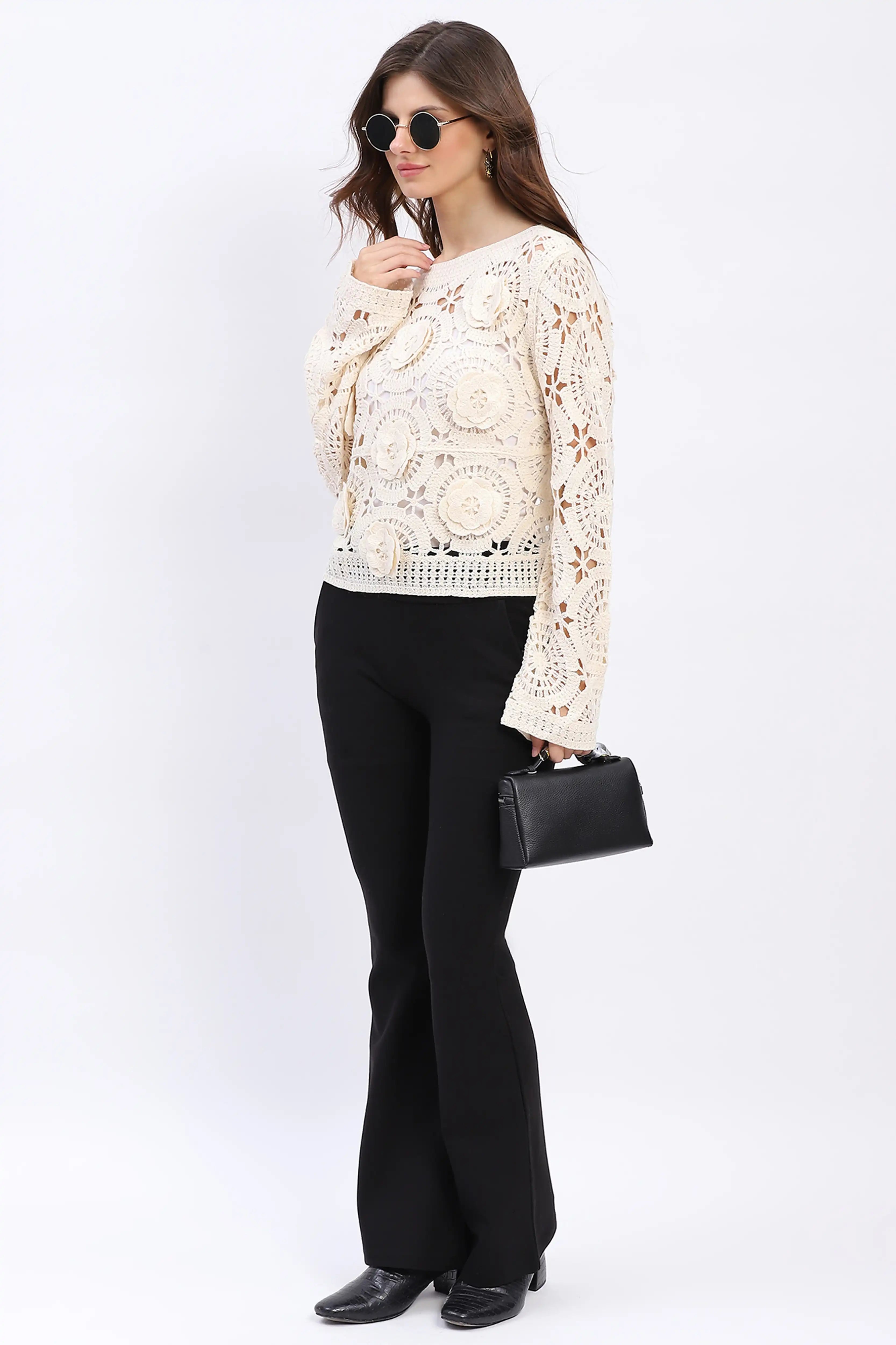 Floral Crochet Woven Top